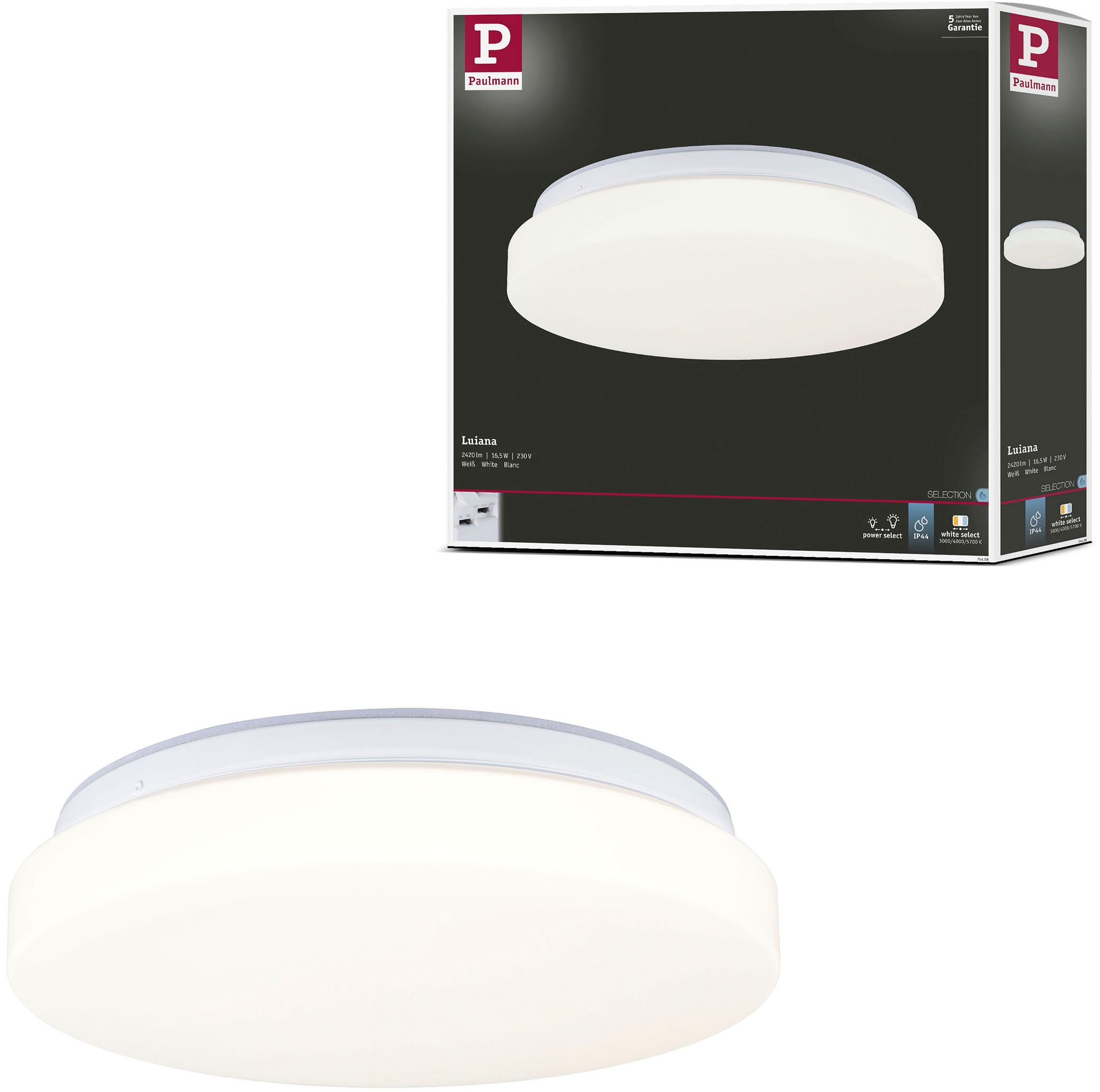 Paulmann LED Wandleuchte »LED Wandleuchte Luiana IP44 weiß« 1 Stk. mehrere Helligkeitsstufen, Farbwechsler, Farbsteuerung