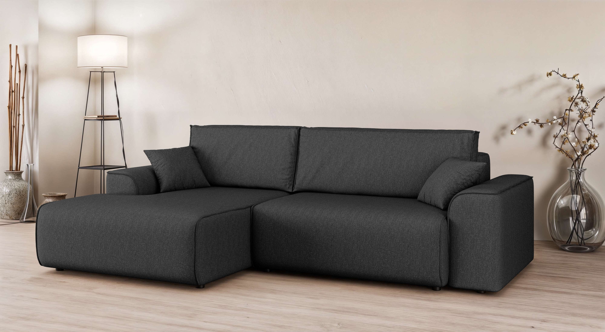 Home affaire Ecksofa »Santenay mit Bettfunktion und Bettkasten, Maße: B/T/H 266/164/90 cm« L-Form mit Wellenfederung, Schlaffläche: 140x213 cm, auch in Cord