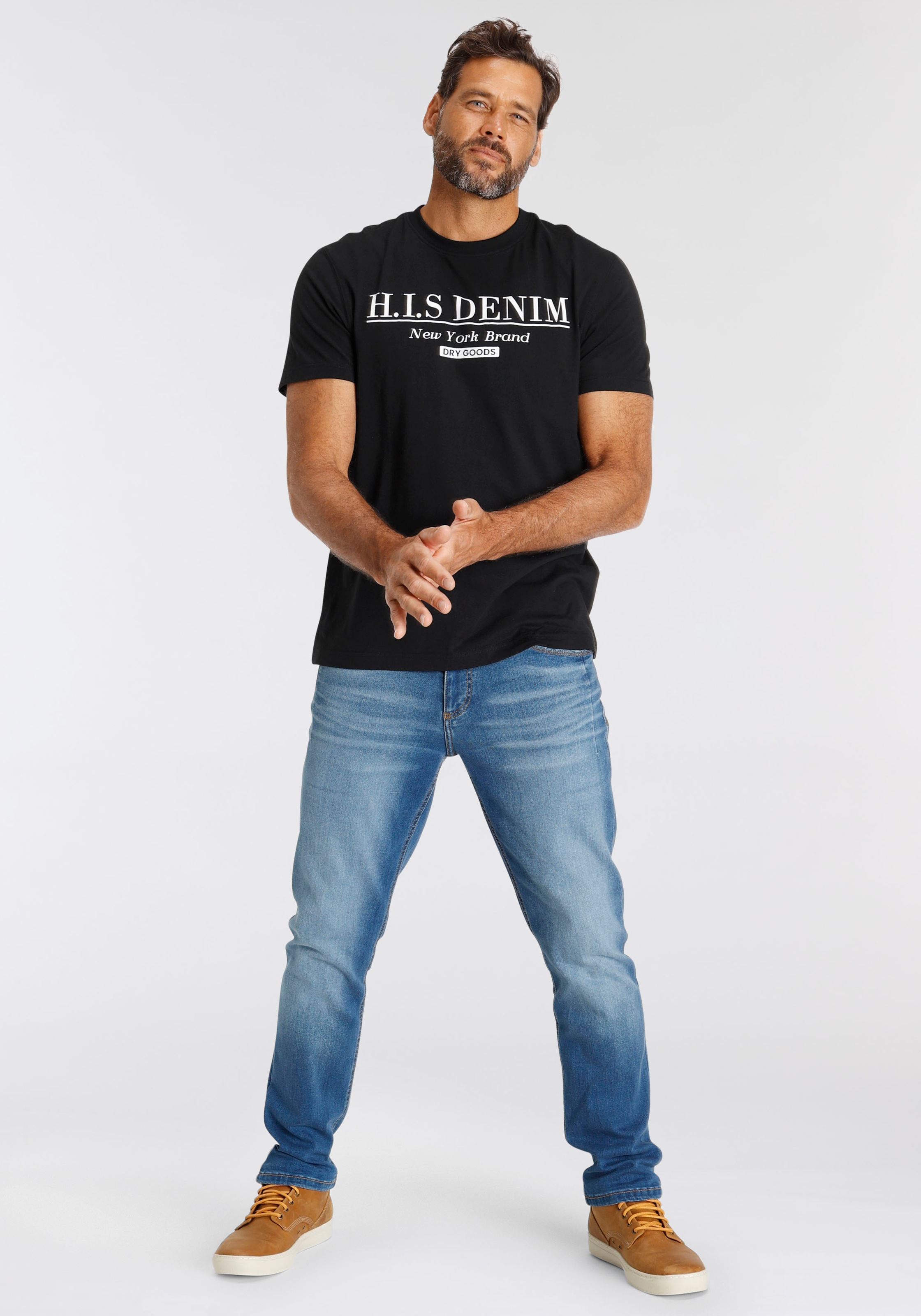 H.I.S T-Shirt, schmale Passform, bedrucktes Design, Rundhalsausschnitt