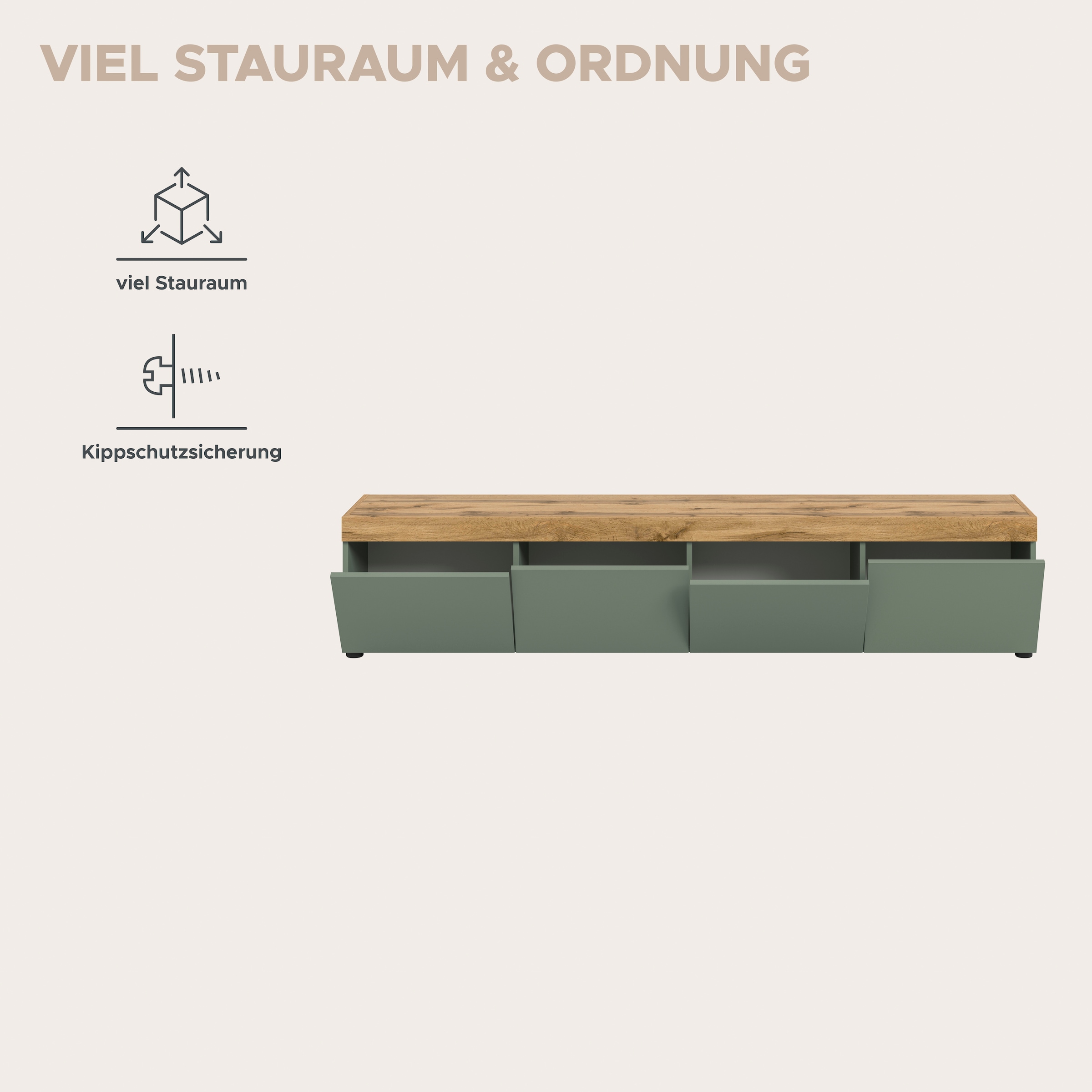 OTTO home Lowboard »MAMBO, TOPSELLER!, Breite 200cm, 4 Klappen, stehend oder hängend« 2 farbige Ausführung, in verschiedenen Farben erhältlich, 1 Stk. tlg. Lowboard, TV Unterschrank, Tv-Schrank, Wohnzimmer