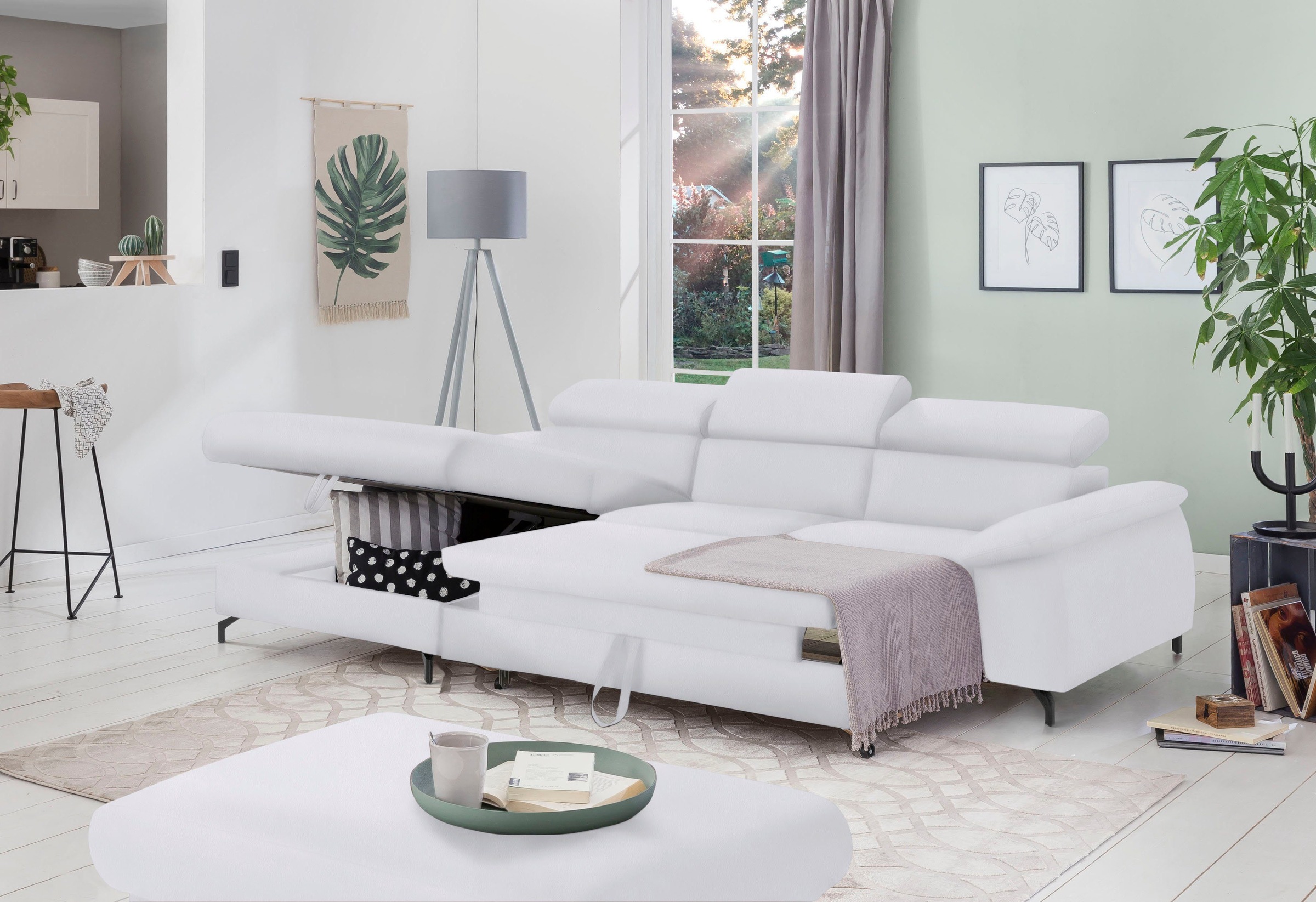 COTTA Polstergarnitur »Komaris L-Form«, (Set), Set bestehend aus: Ecksofa mit Kopfteilverstellung & Hocker