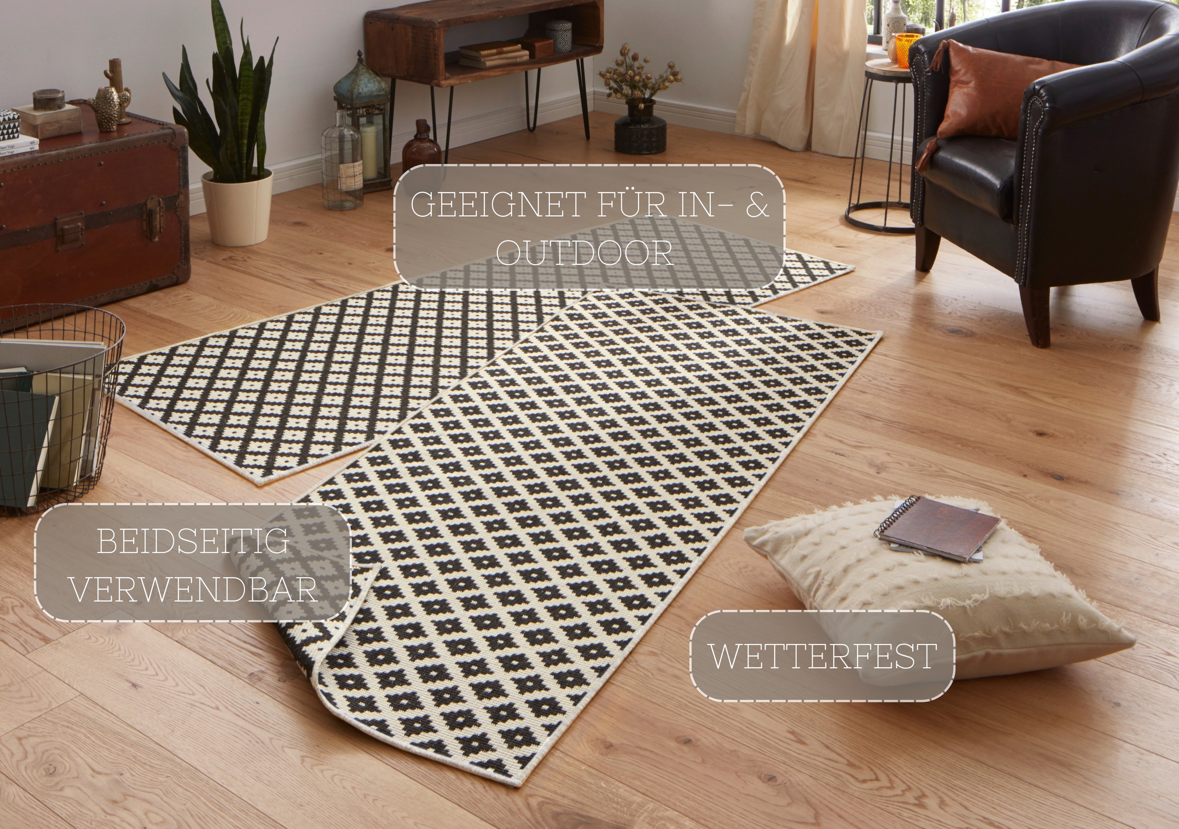 NORTHRUGS Teppich »Nizza Wendeteppich«, rechteckig, 5 mm Höhe, In-& Outdoor, Wetterfest, Balkon, Läufer, Wohnzimmer, Wasserfest