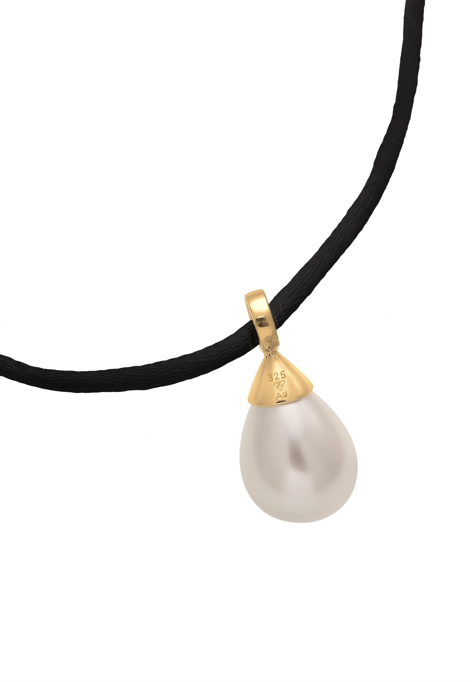 Elli Silberkette »Halskette Muschelkernperle Tropfen Satinband 925 Silber«