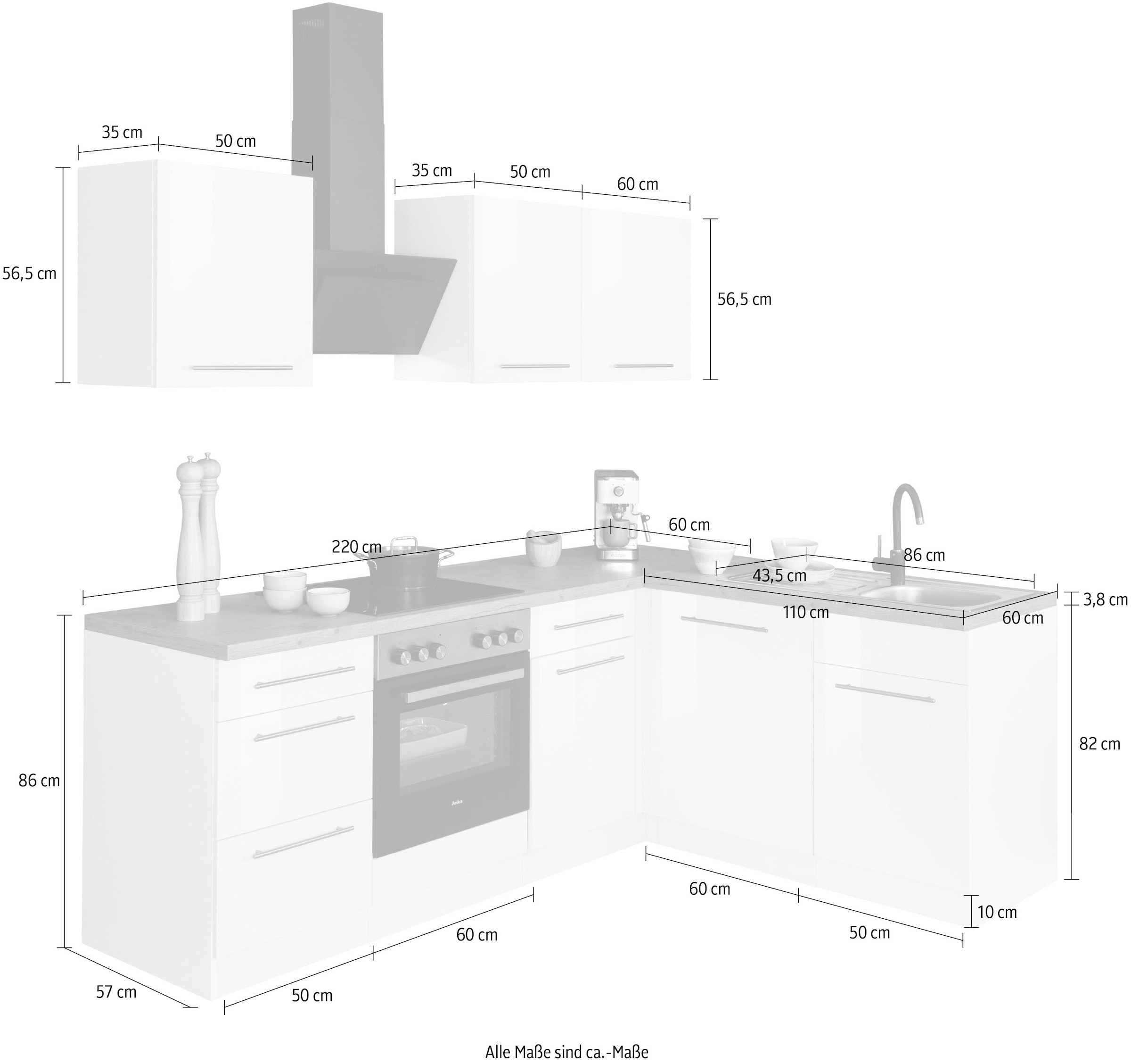wiho Küchen E-Geräte, 220 170 Winkelküche cm im »Unna«, Stellbreite ohne x OTTO Shop bestellen Online