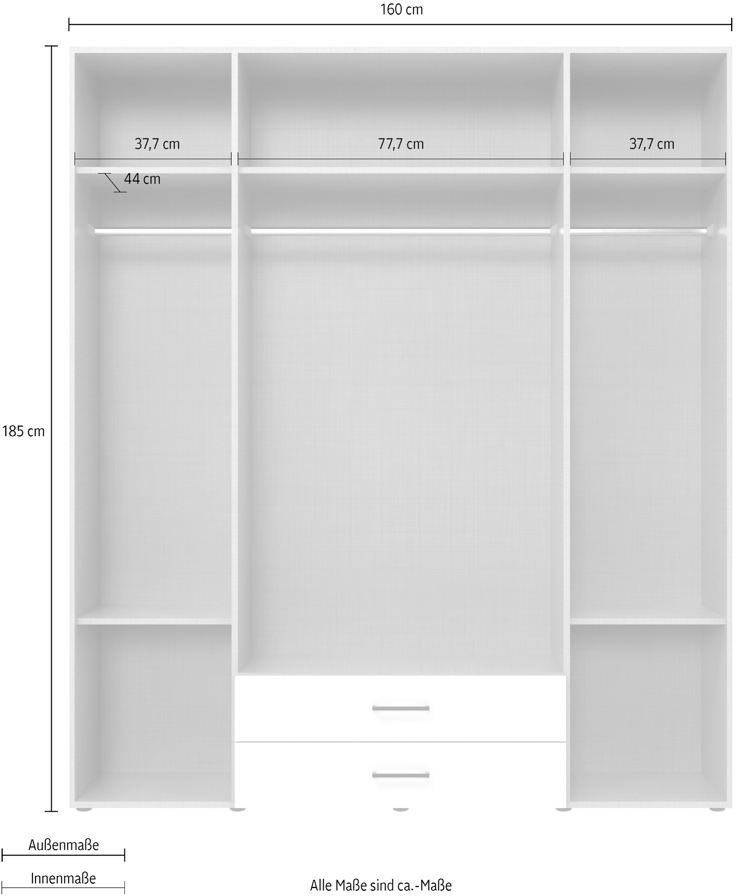 Wimex Drehtürenschrank »Mugano, 135 oder 180cm breit, 208 oder 236cm hoch, Made in Germany«, (mit langen oder kurzen Griffen aus Metall), wahlweise mit oder ohne Spiegel, mit Schubladen