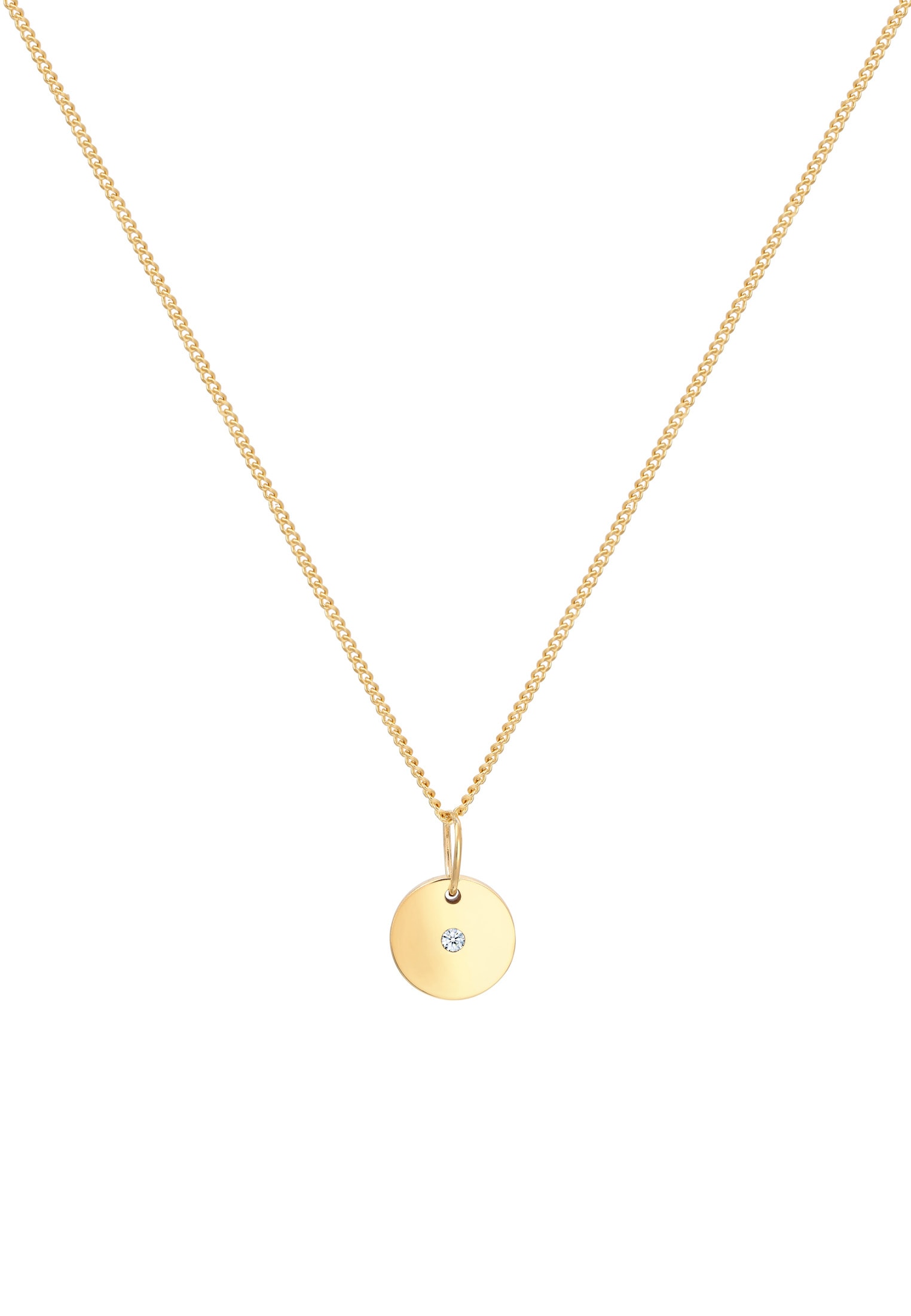 Elli DIAMONDS Silberkette »Halskette Plättchen mit Diamant (0.02 ct) 585 Gelbgold«