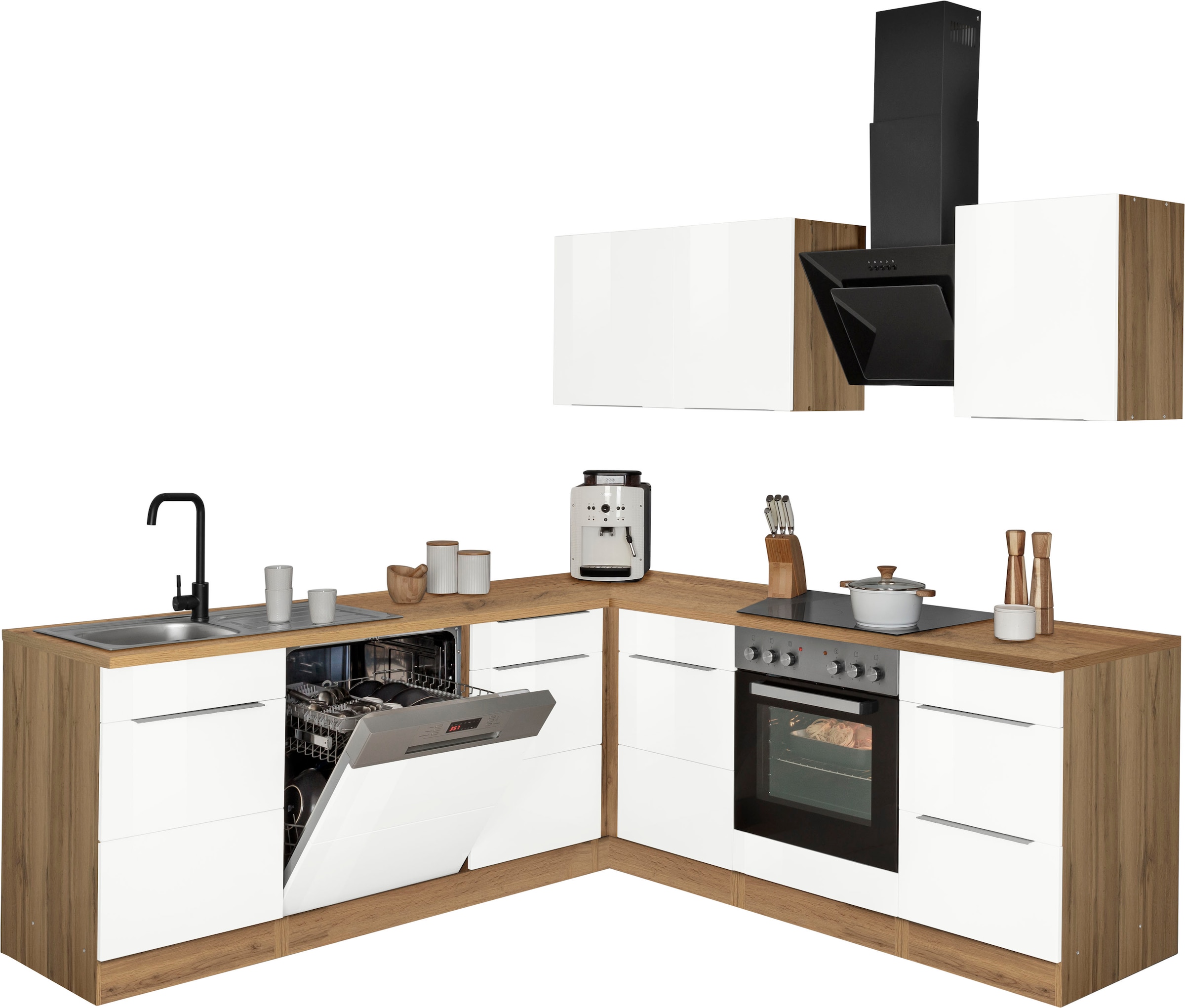 KOCHSTATION Winkelküche »KS-Brindisi« Stellbreite 220/220 cm, wahlweise mit E-Geräten, mit MDF-Fronten