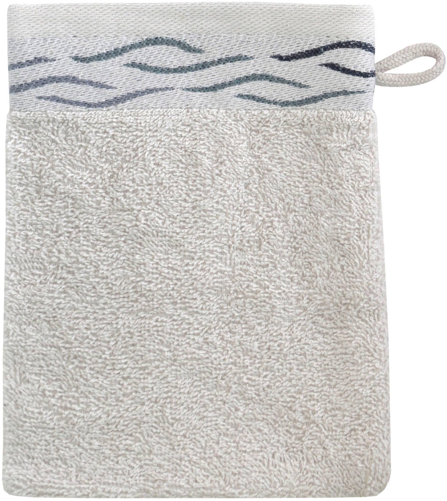 Dyckhoff Waschhandschuh »Wave«, (Set, 6 St., 6er Set Waschhandschuhe 16 x 21 cm), mit Jacquard-Bordüre