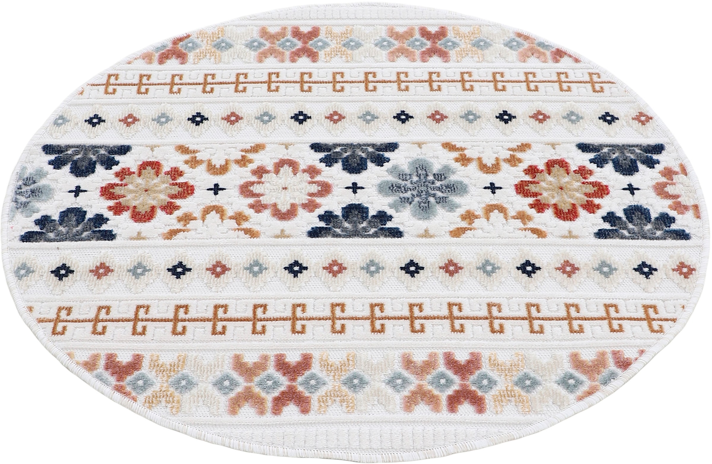 carpetfine Teppich »Deja 103«, rund, 4 mm Höhe, robustes Flachgewebe, Motiv- Floral Palmenblätter, Hoch-Tief Effekt