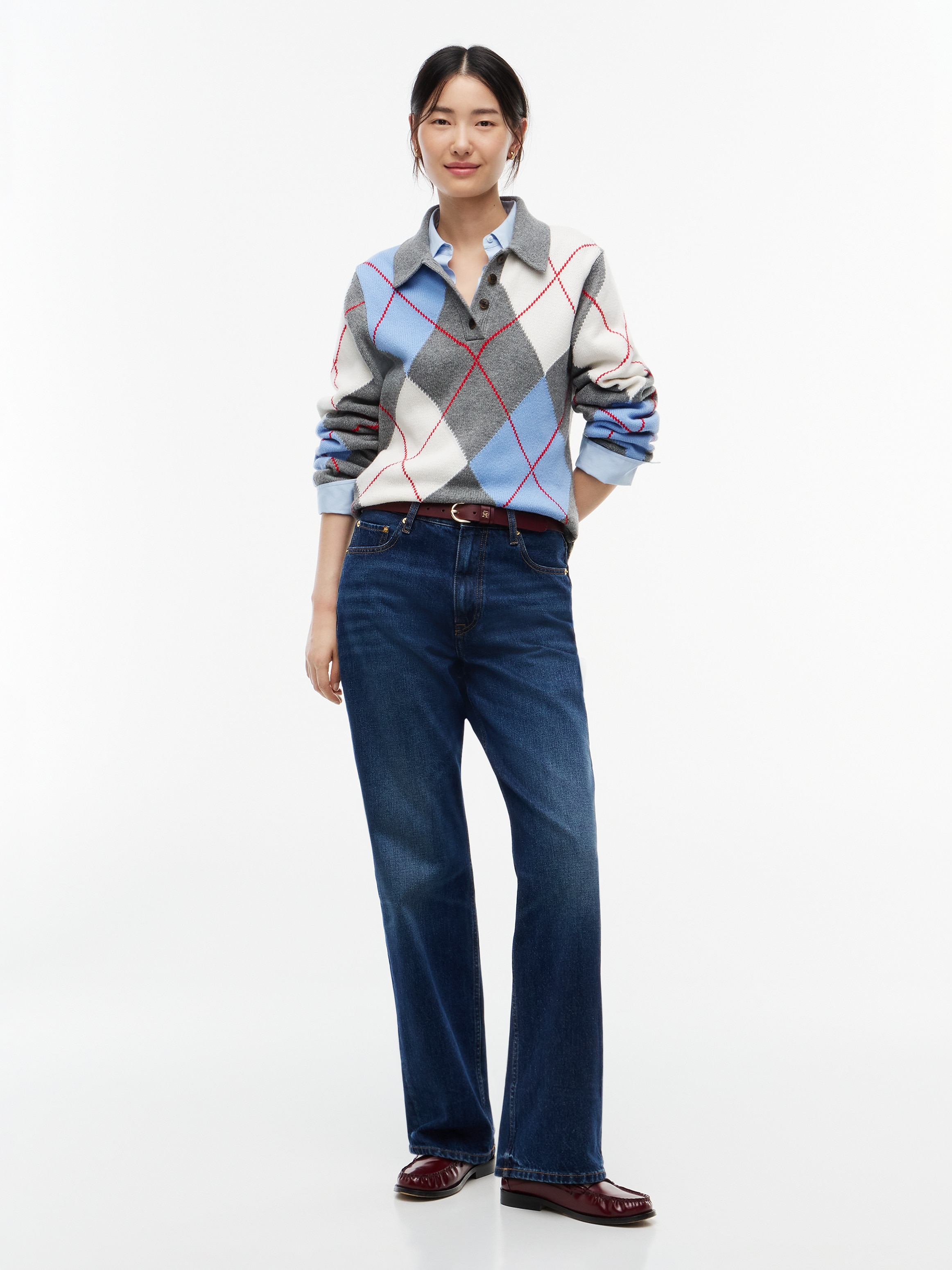 Tommy Hilfiger Polokragenpullover »ARGYLE PREP NEW POLO LS« Materialmix, Argyle Strickmuster