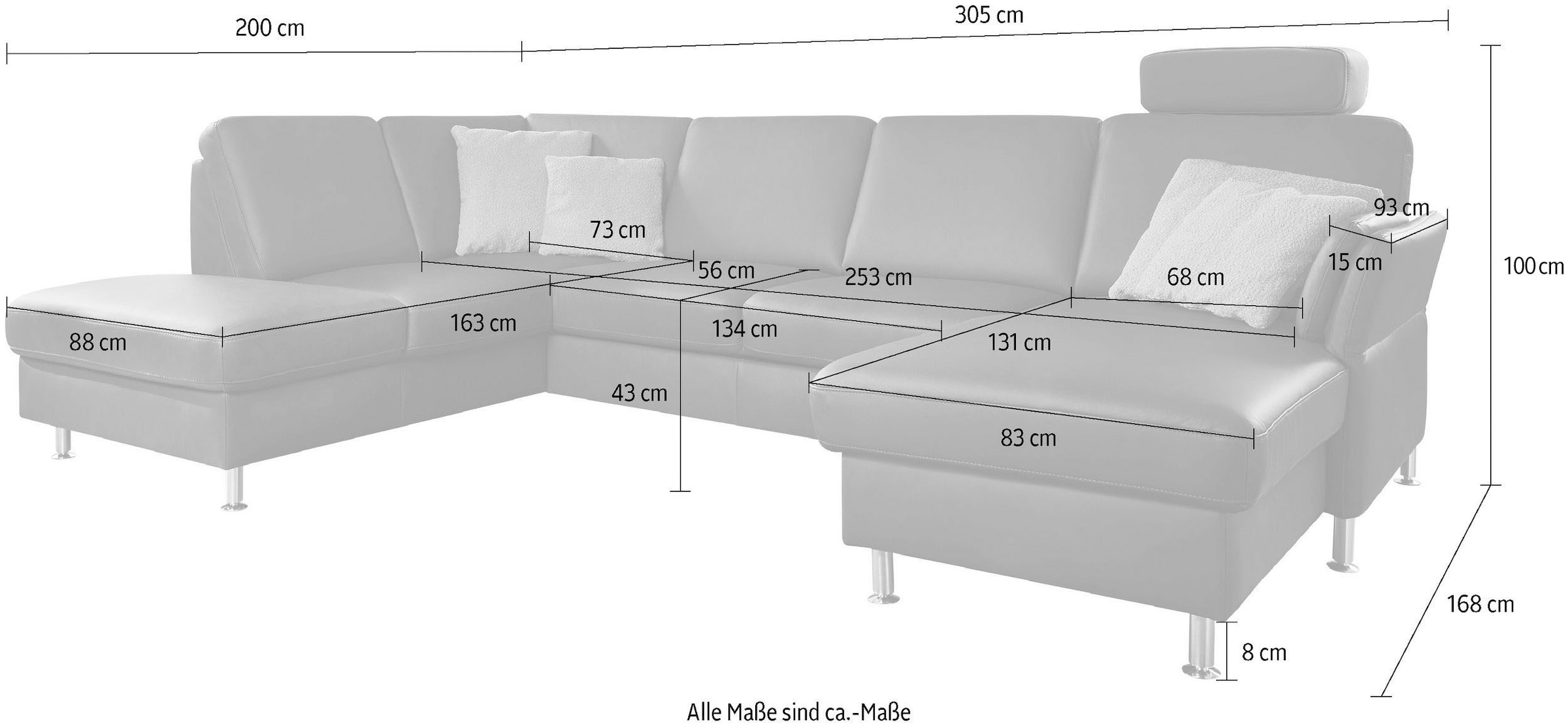 Die PlanBar Wohnlandschaft »PN-EM18013 U-Form, mit Kopfstützen«, wahlweise mit Bettfunktion und Stauraum