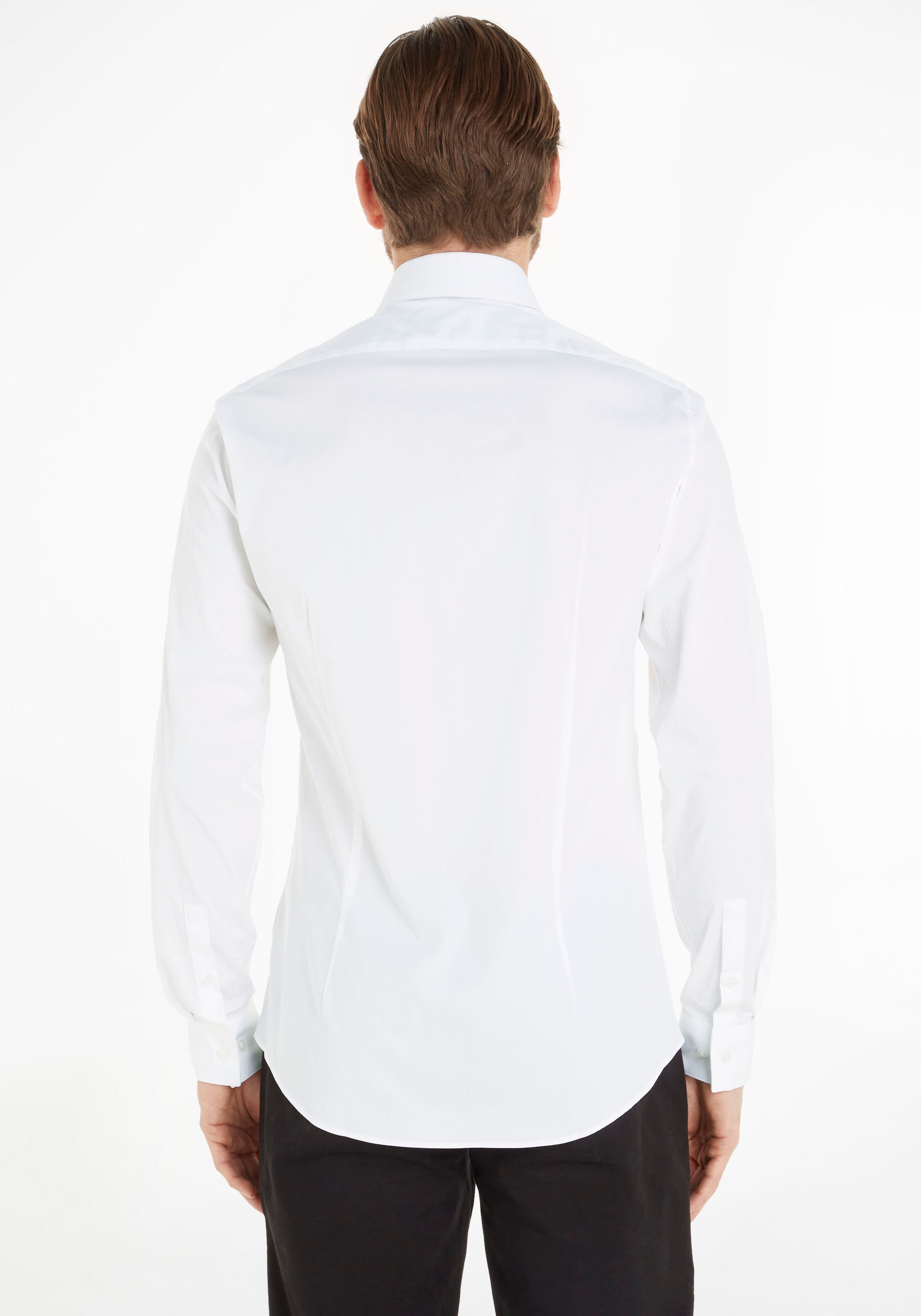 Calvin Klein Businesshemd »POPLIN STRETCH SLIM SHIRT«, mit Kentkragen, Logoprint auf Brusthöhe
