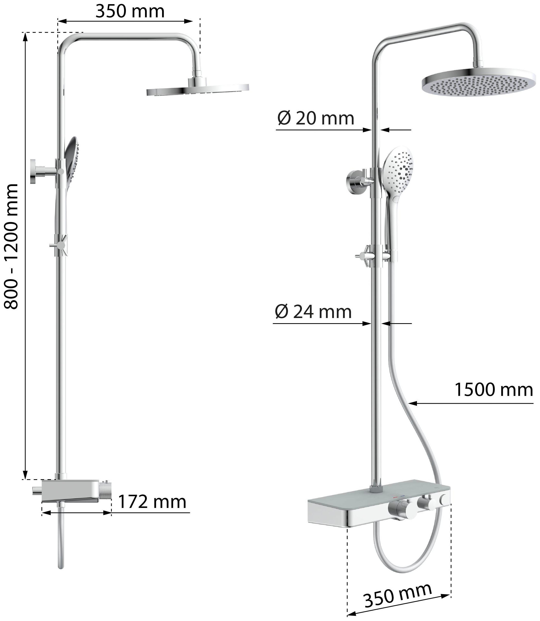 Eisl Stangenbrause-Set »FUTURA«, (Komplett-Set), mit Thermostatarmatur und Glasablage, Handbrause mit 3 Funktionen
