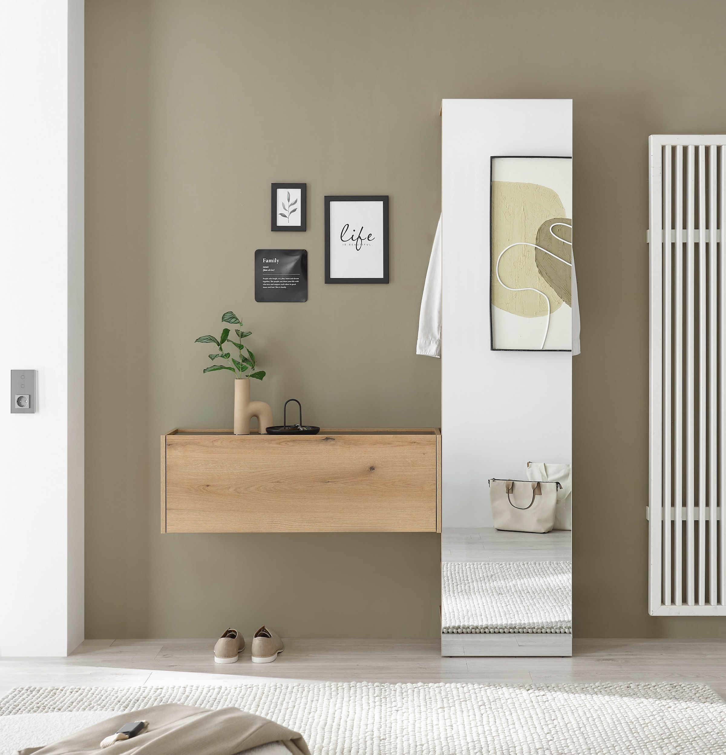 INOSIGN Spiegelschrank »GiRON/CiTY, moderner Garderobenschrank, Kleiderschrank mit Stauraum«, Spiegeltür, Teleskopauszug, Tür beidseitig montierbar, 60 cm breit