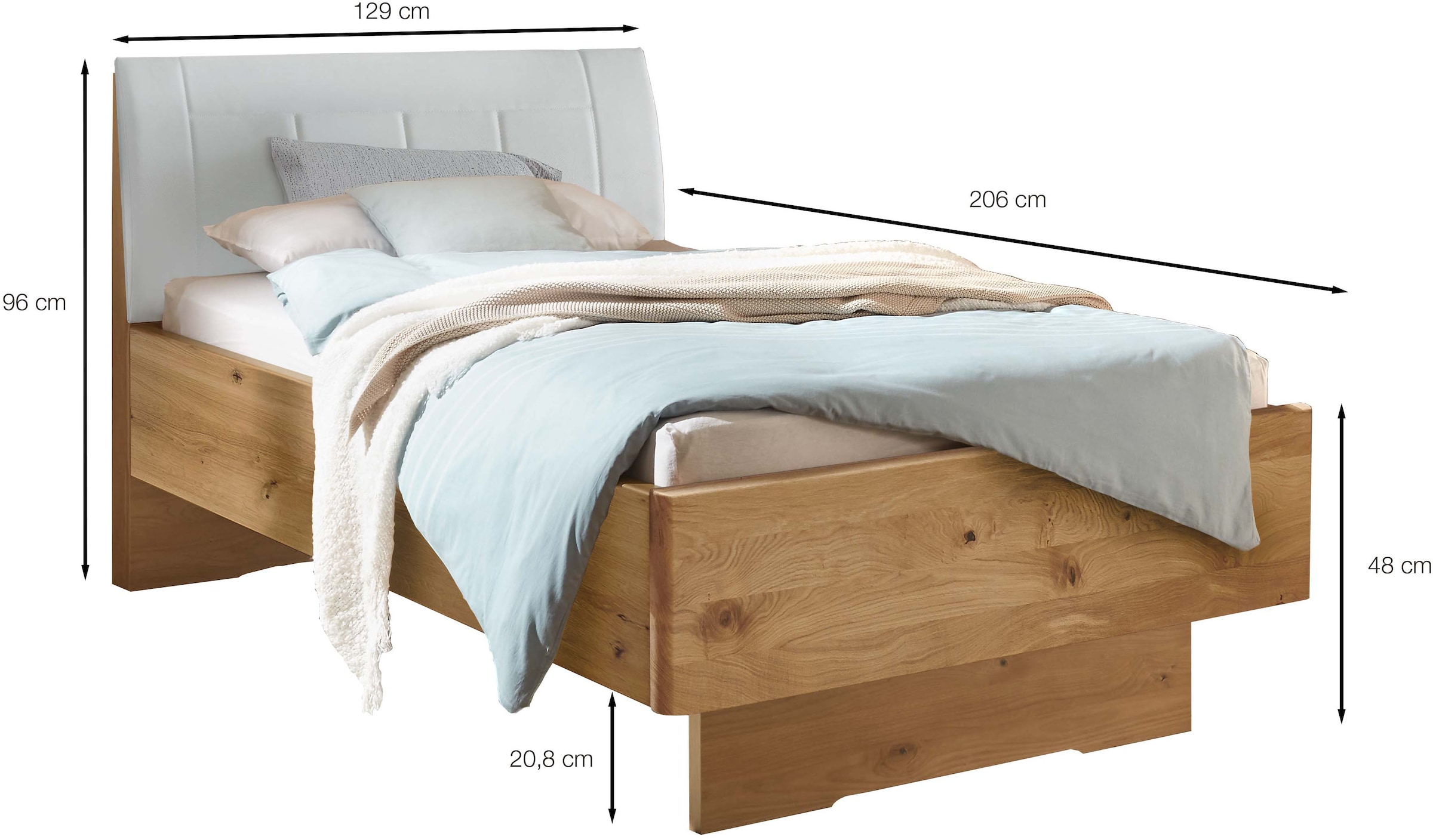 WIEMANN Holzbett »Cardiff, Bettgestell, Bettrahmen, teilmassiv, mit Polsterkopfteil«, (Belastbarkeit 110/220 Kg, 4-fache höhenverstellbar, MADE IN GERMANY), Fußteil aus Massivholz, verschiedene Größen