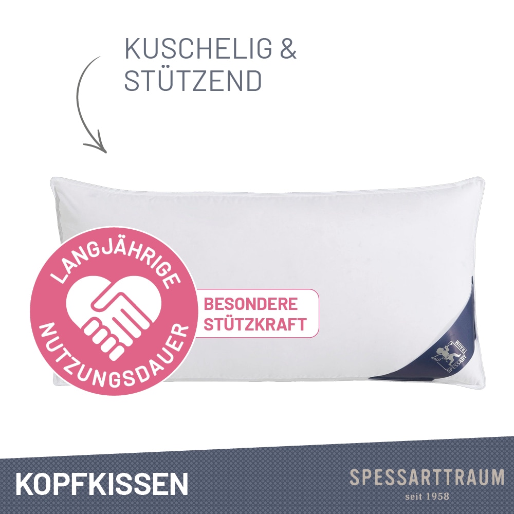 SPESSARTTRAUM Gänsefederkopfkissen »Premium«, Füllung: 85% Gänsefedern / 15% Gänsedaunen, Klasse 1, Downpass zertifiziert, Bezug: 100% Baumwolle, nachhaltig (Made in Green), Hausstauballergiker geeignet, (1 St.), gute Stützkraft