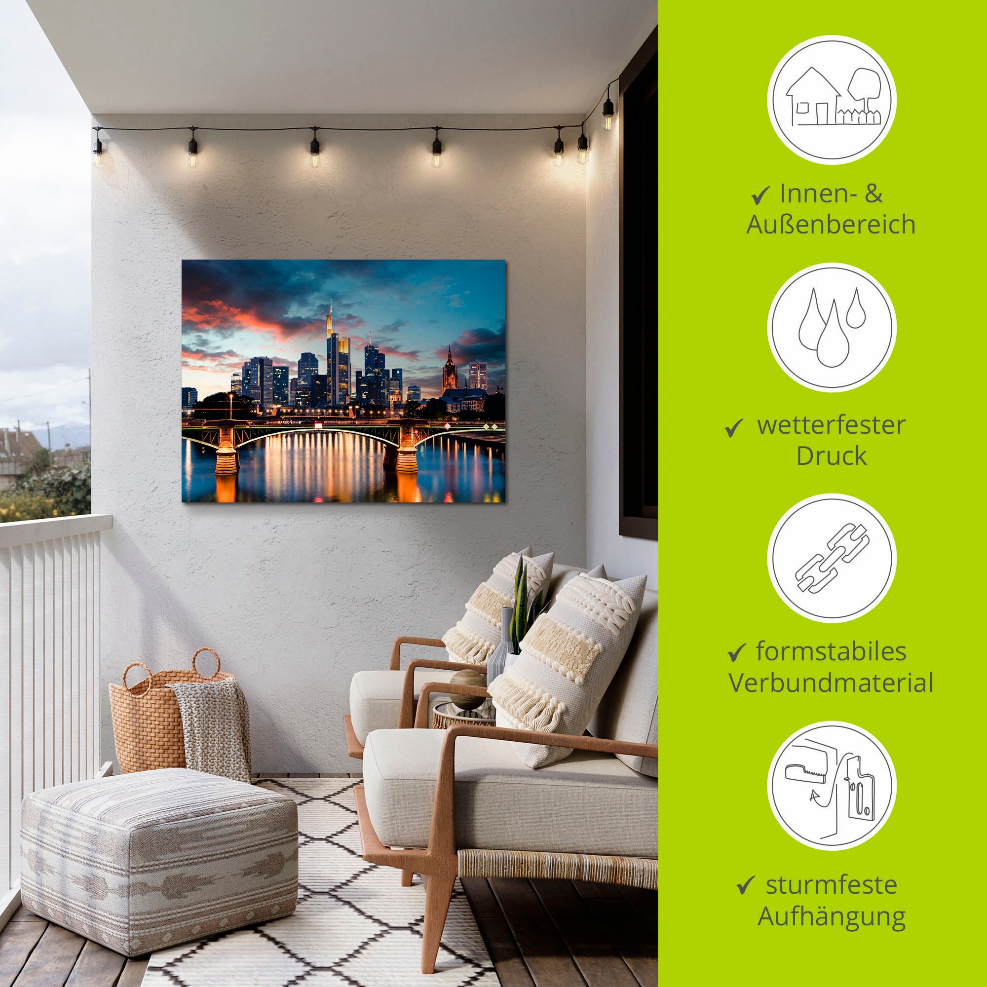 Artland Alu-Dibond-Druck »Frankfurt am Main Skyline II« Deutschland 1 Stk. tlg. für Innen- und Außenbereich geeignet, Outdoorbild