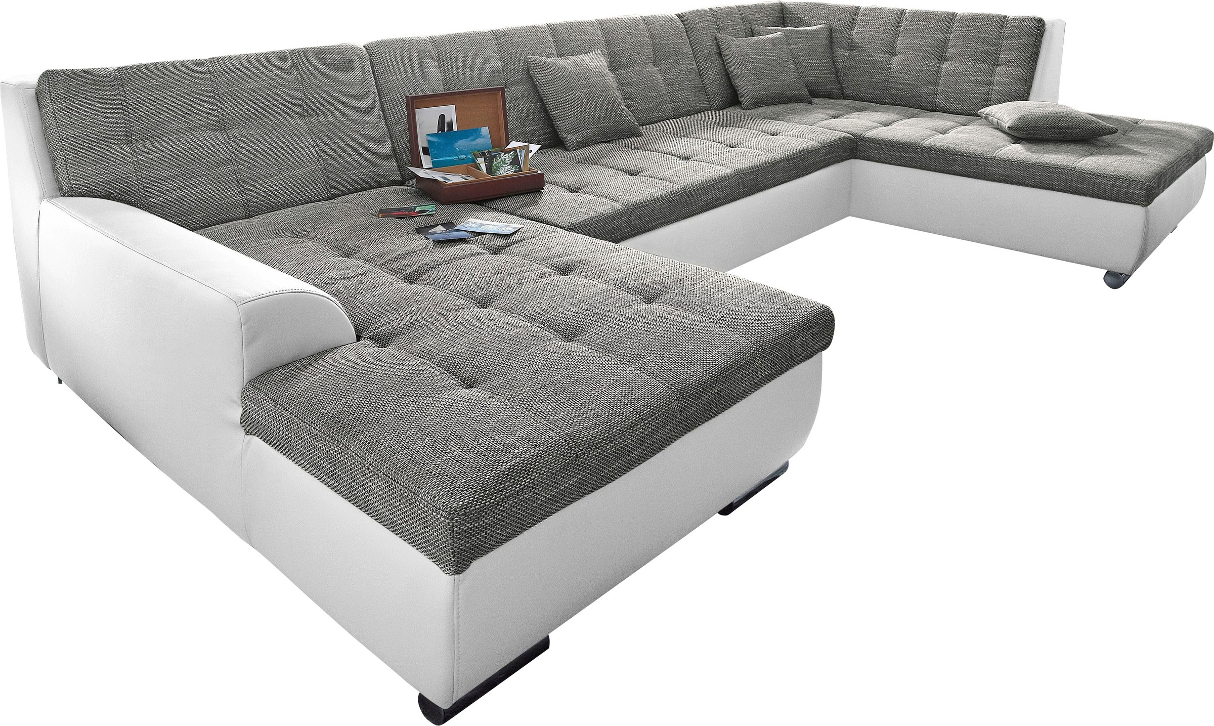 DOMO collection Wohnlandschaft »Treviso incl. Zierkissen, moderne Steppung, XXL: B/T/H: 364/201/83 cm«, wahlweise mit Bettfunktion, in vielen Bezugsarten auch in Cord U-Form