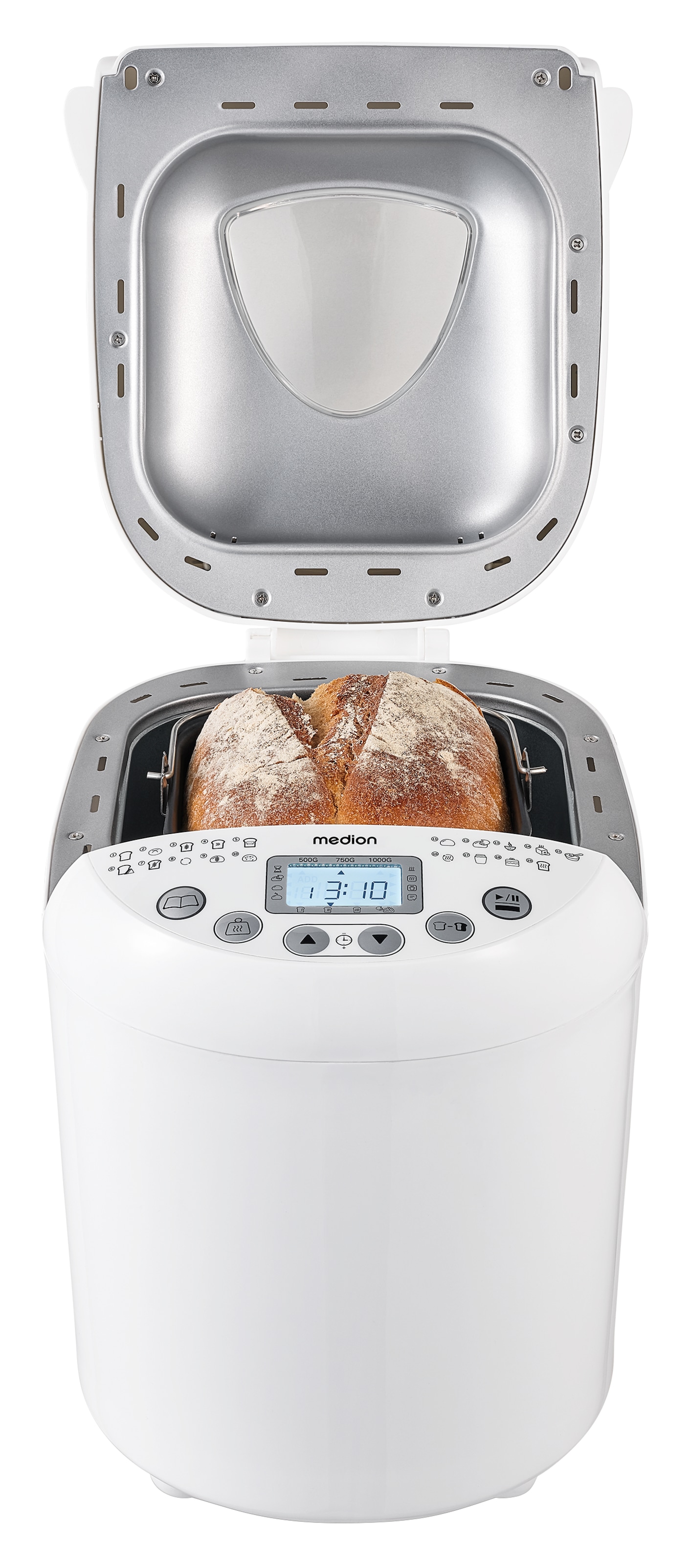 Medion® Brotbackautomat »MD 11011, 19 Backprogramme, 3 Bräunungssufen, Startzeitvorwahl«, 19 Programme, Bis zu 1000g Fassungsvermögen, Warmhaltefunktion