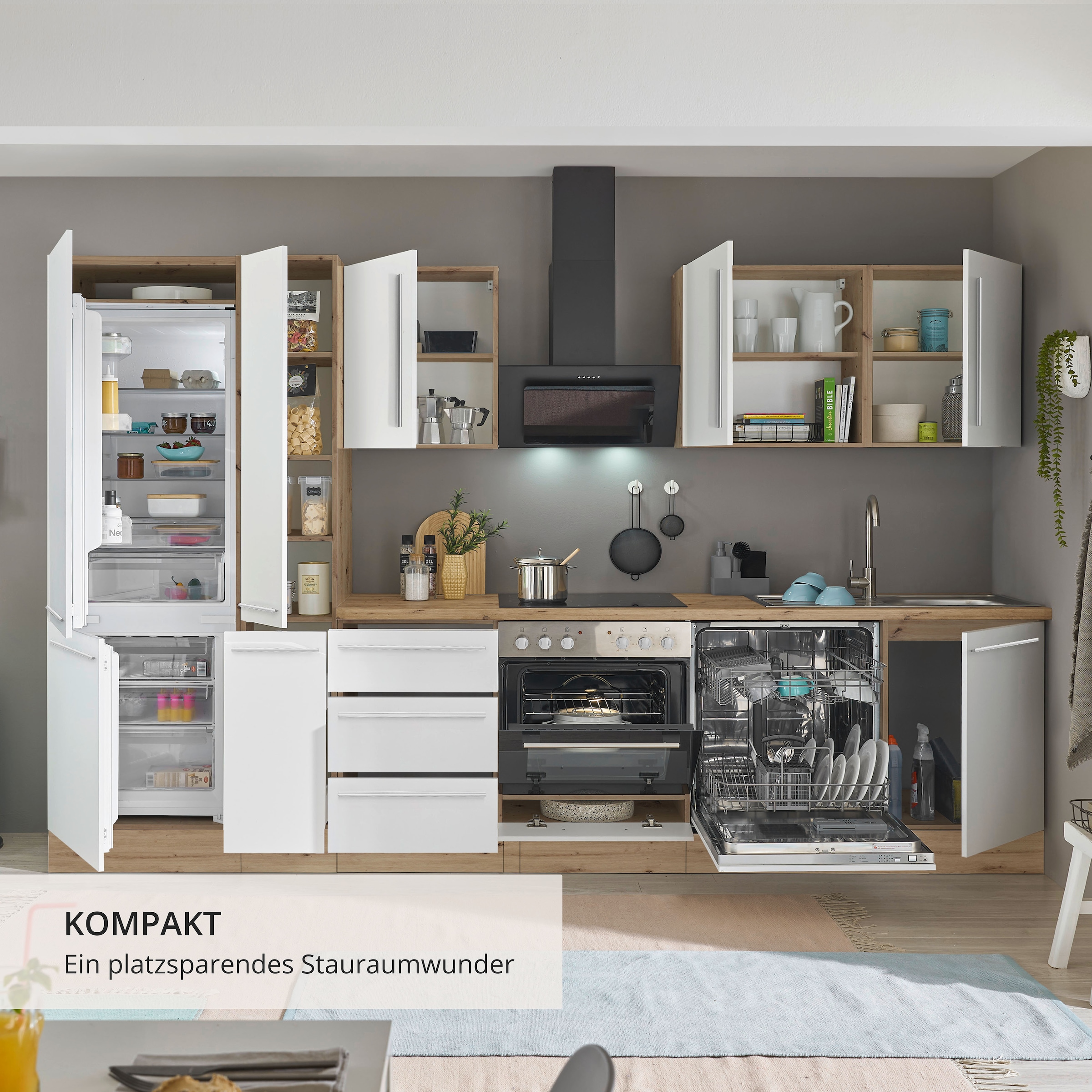 KOCHSTATION Küchenzeile »Florida« Breite 310 cm, wahlweise mit E-Geräten,Softclose für Türen/Schubkästen