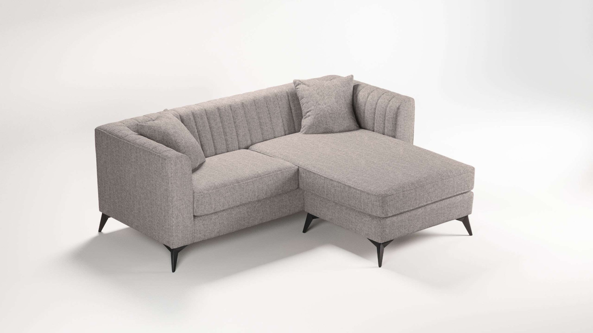 Places of Style Ecksofa »MATTHEW L-Form ideal für kleine Räume, Maße B/T/H: 201/162/74 cm«, elegantes Designsofa, feine Steppung im Rücken, incl. Zierkissen