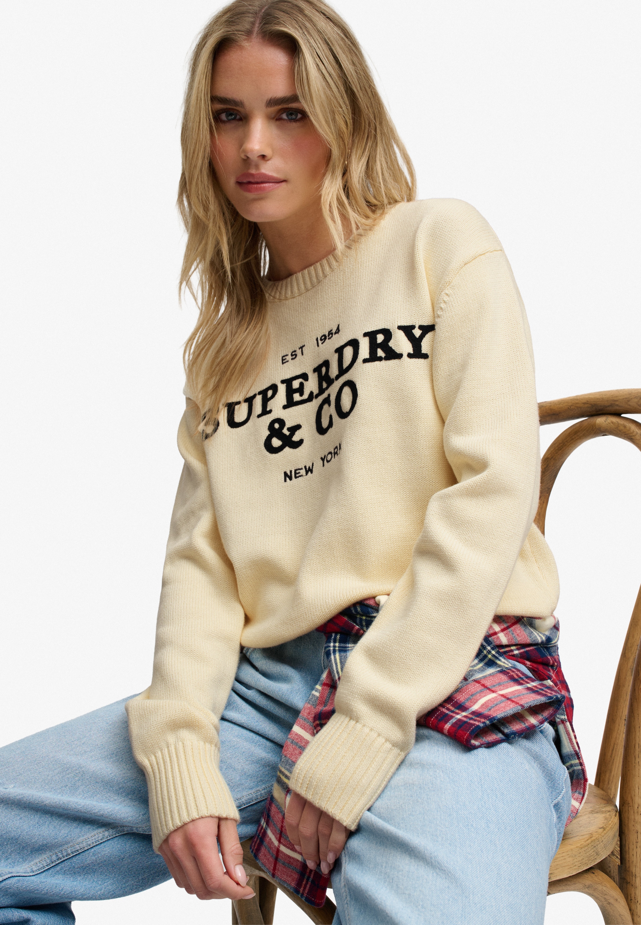 Superdry Strickpullover »HERITAGE GRAPHIC JUMPER« Baumwolle, mit hochwertiger Stickerei