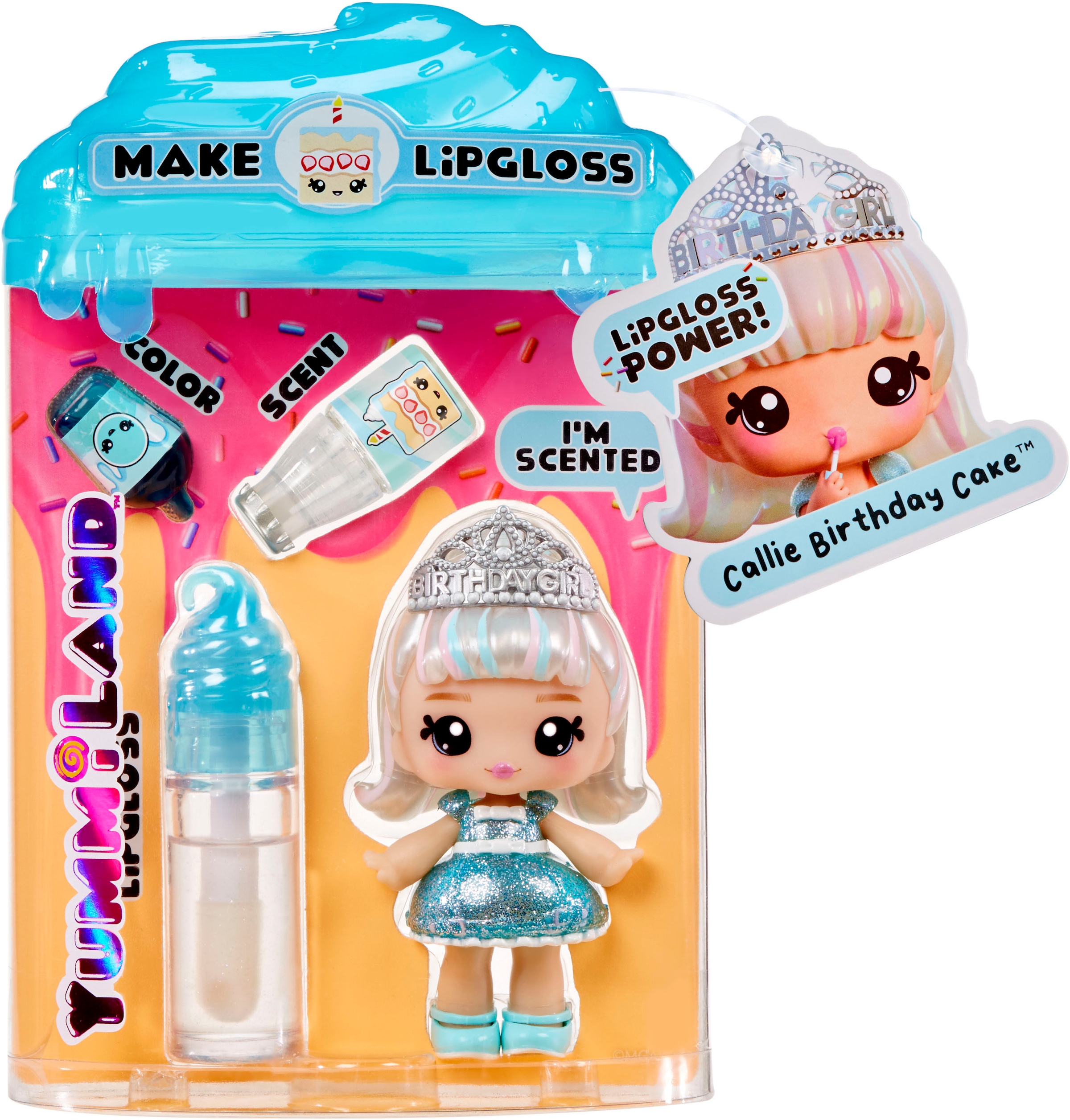 Minipuppe »Yummiland Lipgloss Doll - Callie Birthday Cake«, inklusive Schlüsselanhänger