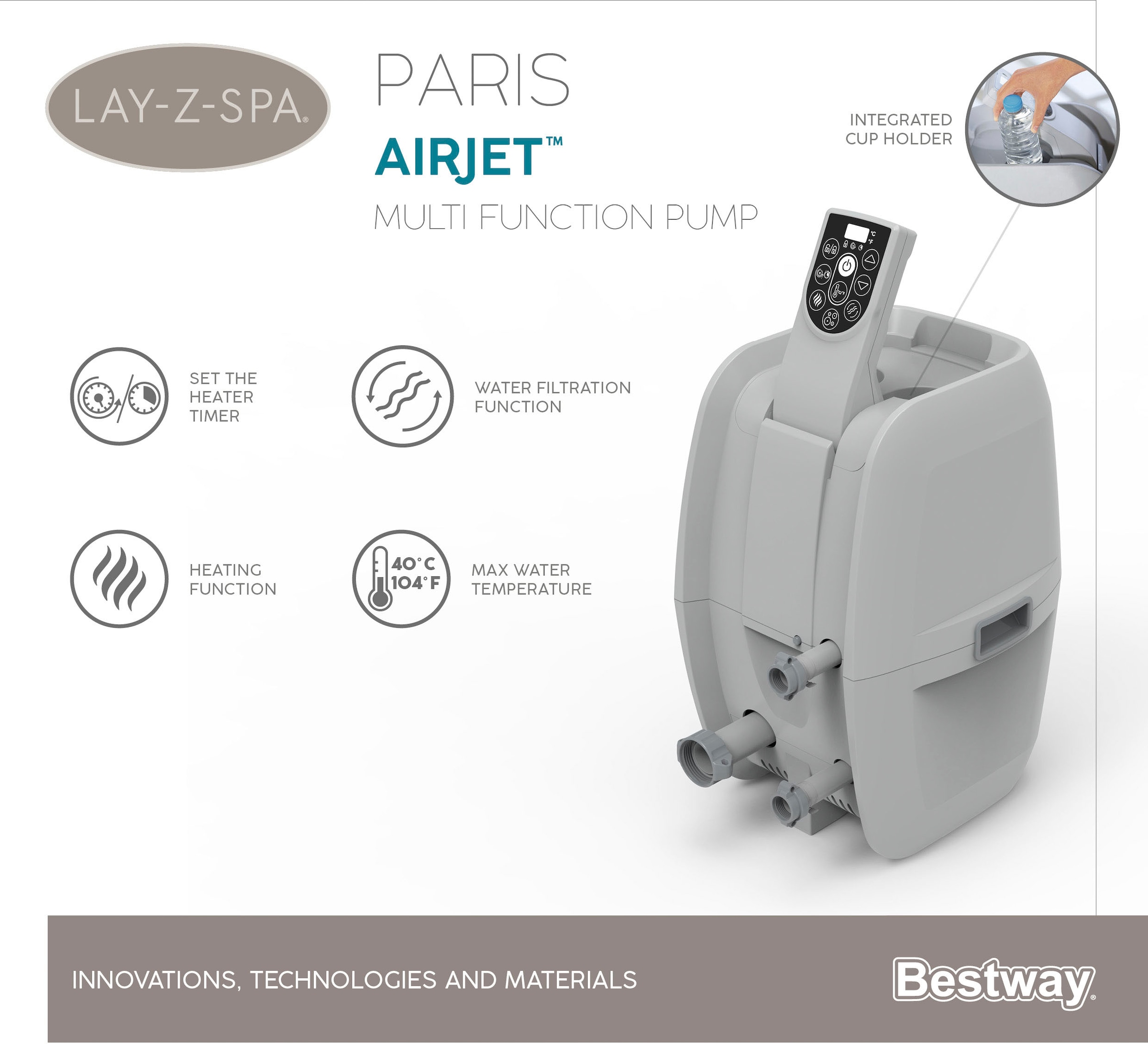 Bestway Whirlpool »Lay-Z-Spa Paris AirJet«, (Set), für bis zu 6 Personen, ØxH: 196x66 cm