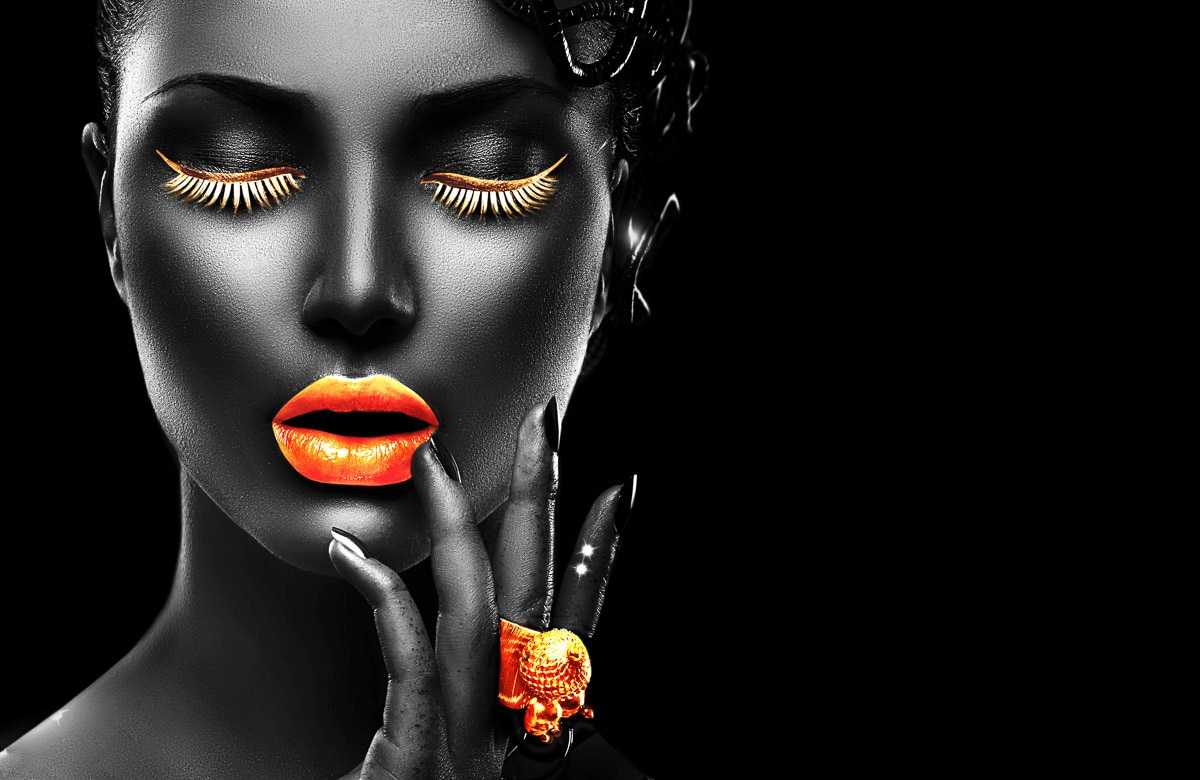 Papermoon Fototapete »GOLDENE LIPPEN-SCHMUCK ART DESIGN ABSTRAKT MUSTER KUNST«