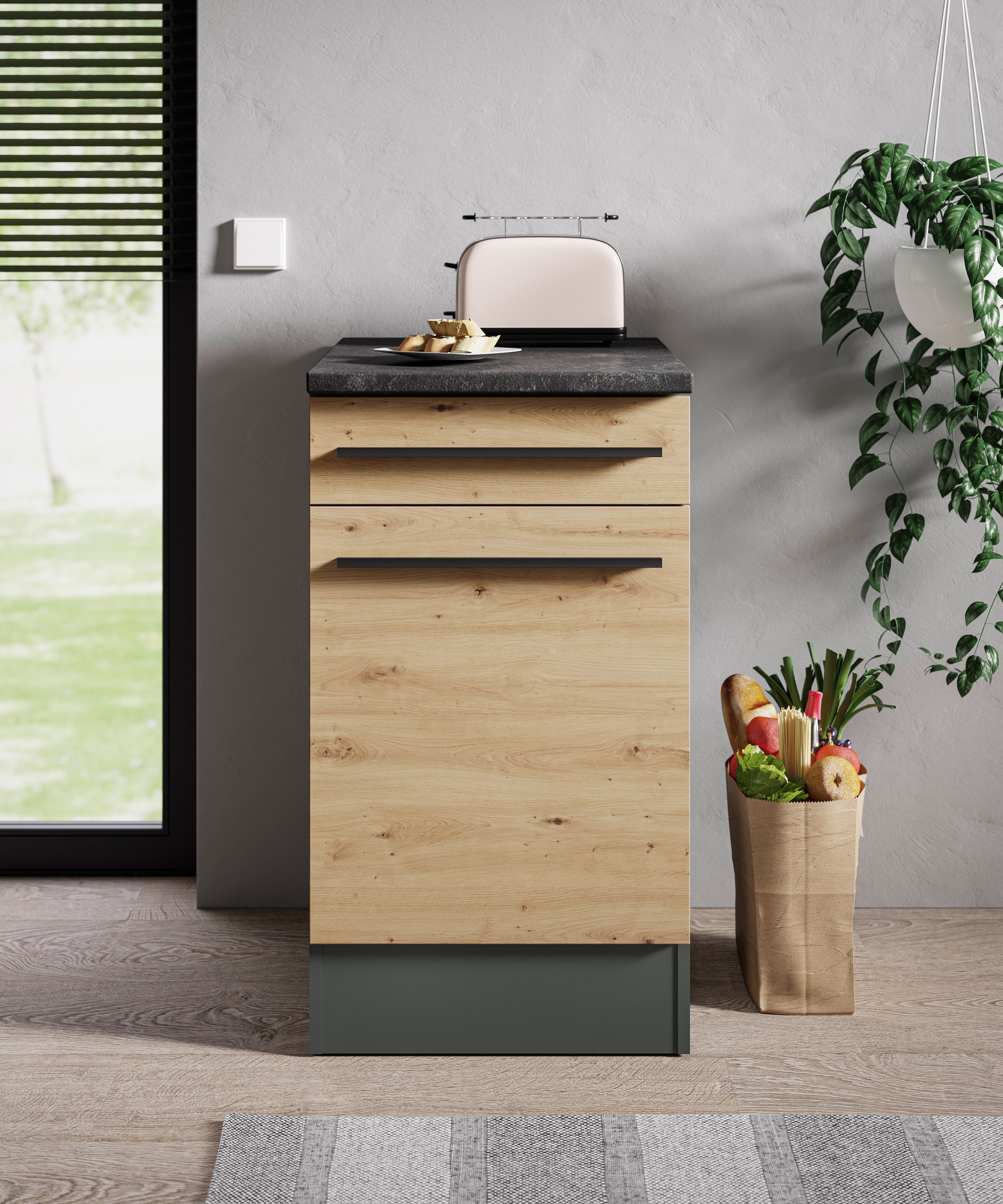 BASIC by Balculina Unterschrank »Jazz 50er Unterschrank, Küchenschrank BxHxT 50x90x60 cm« 1 Stk. tlg. Unterschrank mit 1 Tür , 1 Schubkasten und 1 Einlegeboden