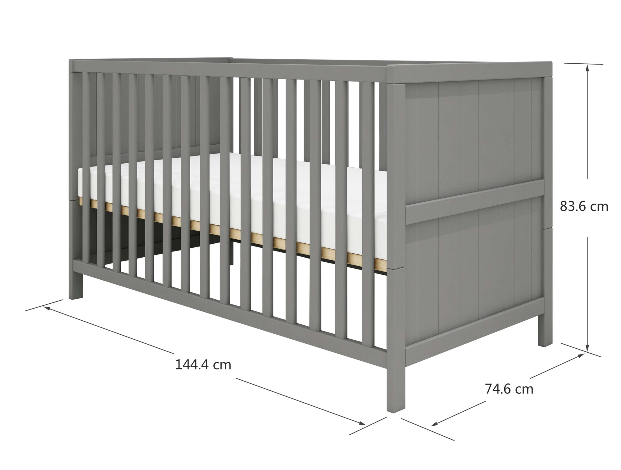 Thuka Babybett »Luna Gitterbett, Kinderbett, Höhenverstellung,«, Mit gerillten Endplatten, Umbaubar auf Juniorbett, 70x140 cm