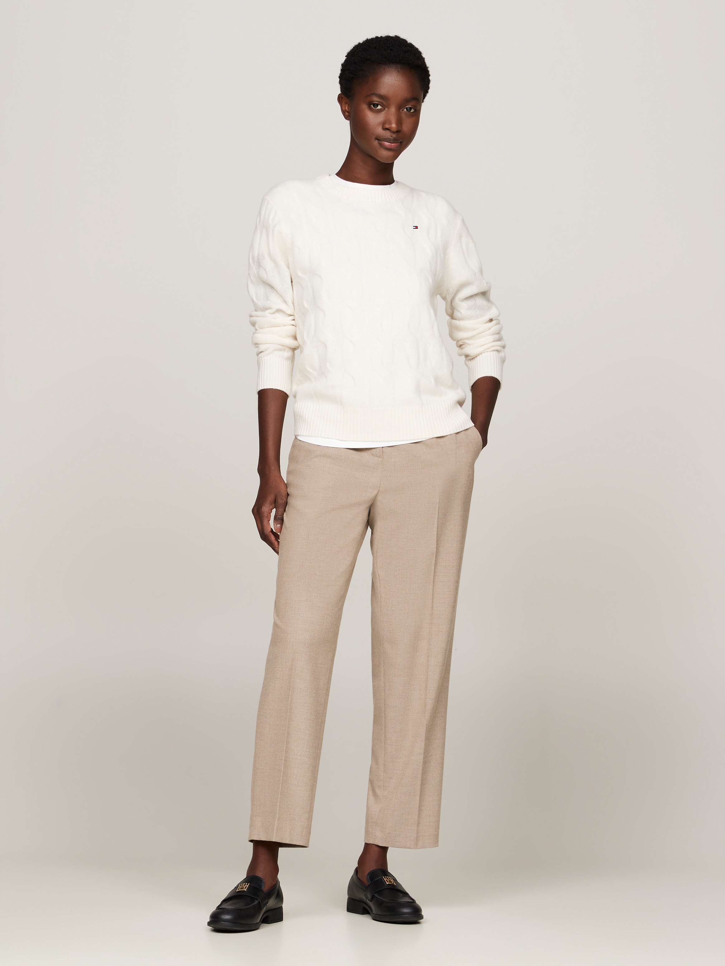 Tommy Hilfiger Strickpullover »SOFT WOOL CABLE C-NK« mit Zopfmuster, aus reiner Wolle