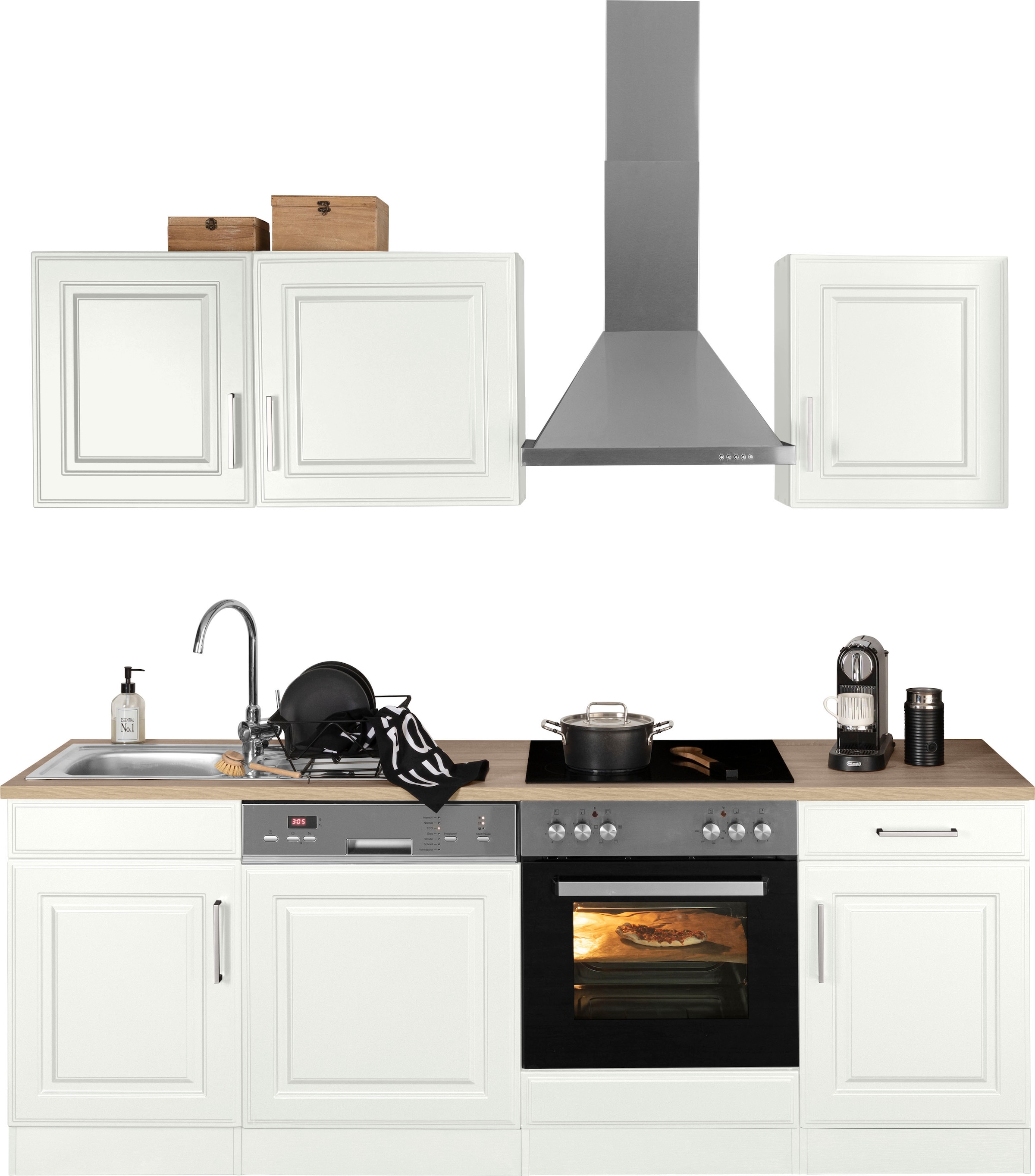 KOCHSTATION Küchenzeile »KS-Stockholm« Breite 220 cm, mit hochwertigen MDF Fronten im Landhaus-Stil