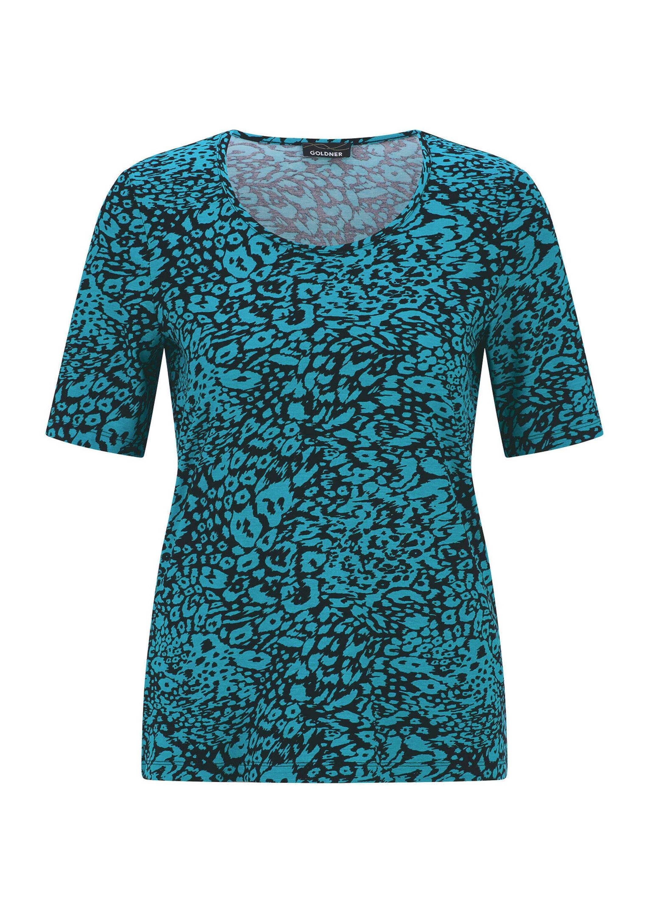 GOLDNER Kurzarmshirt »Kurzgröße Viskoseshirt mit Leo Print« stretchbequemer Viskosejersey