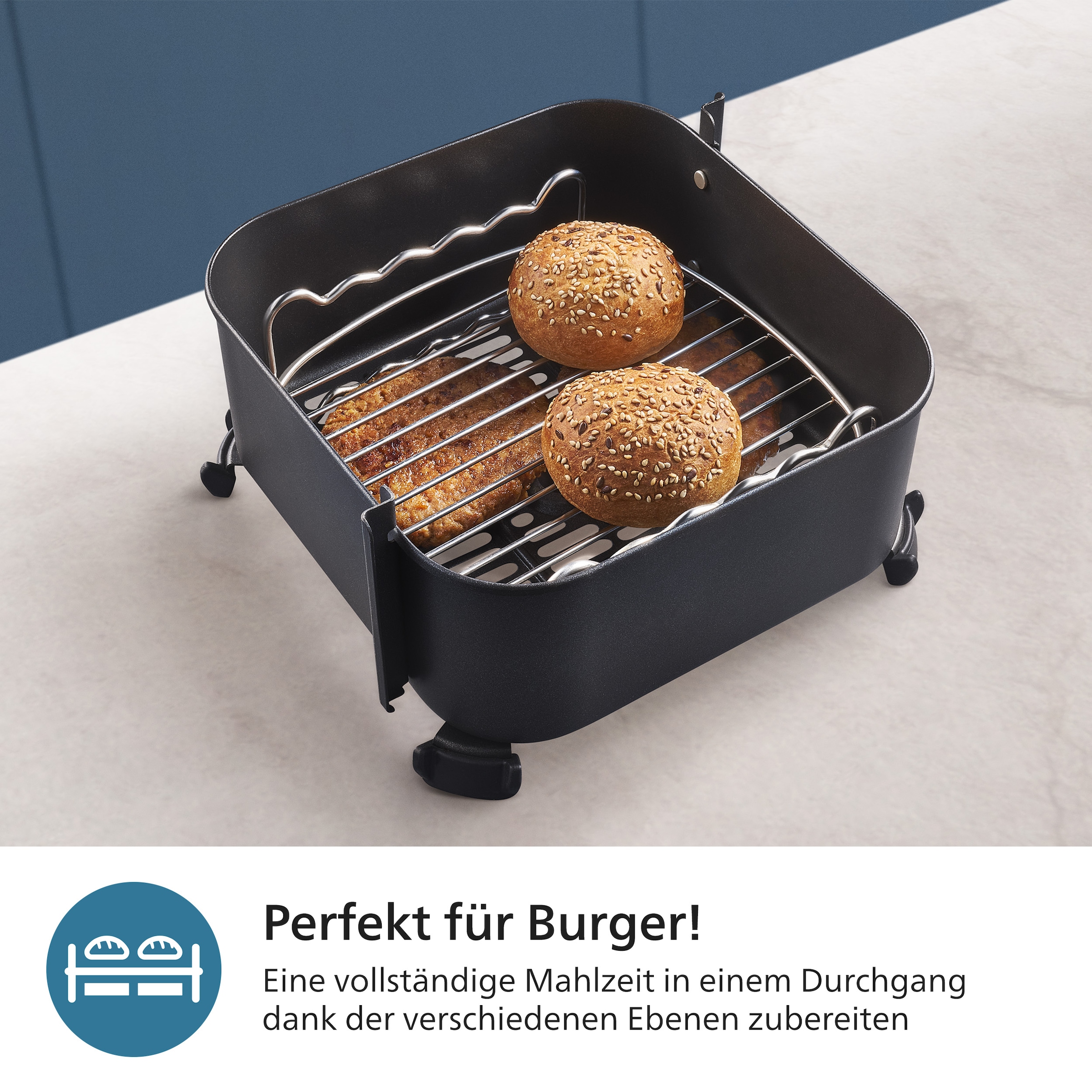 Philips Airfryer-Grillrost »HD9920/00 für Airfryer 6,2 l, 8,3 l und 9 l«, (7 St., Grillrost, 5 Spieße u.Zange im Lieferumfang), mit 2 Ebenen, HomeID App und spülmaschinenfesten Teilen
