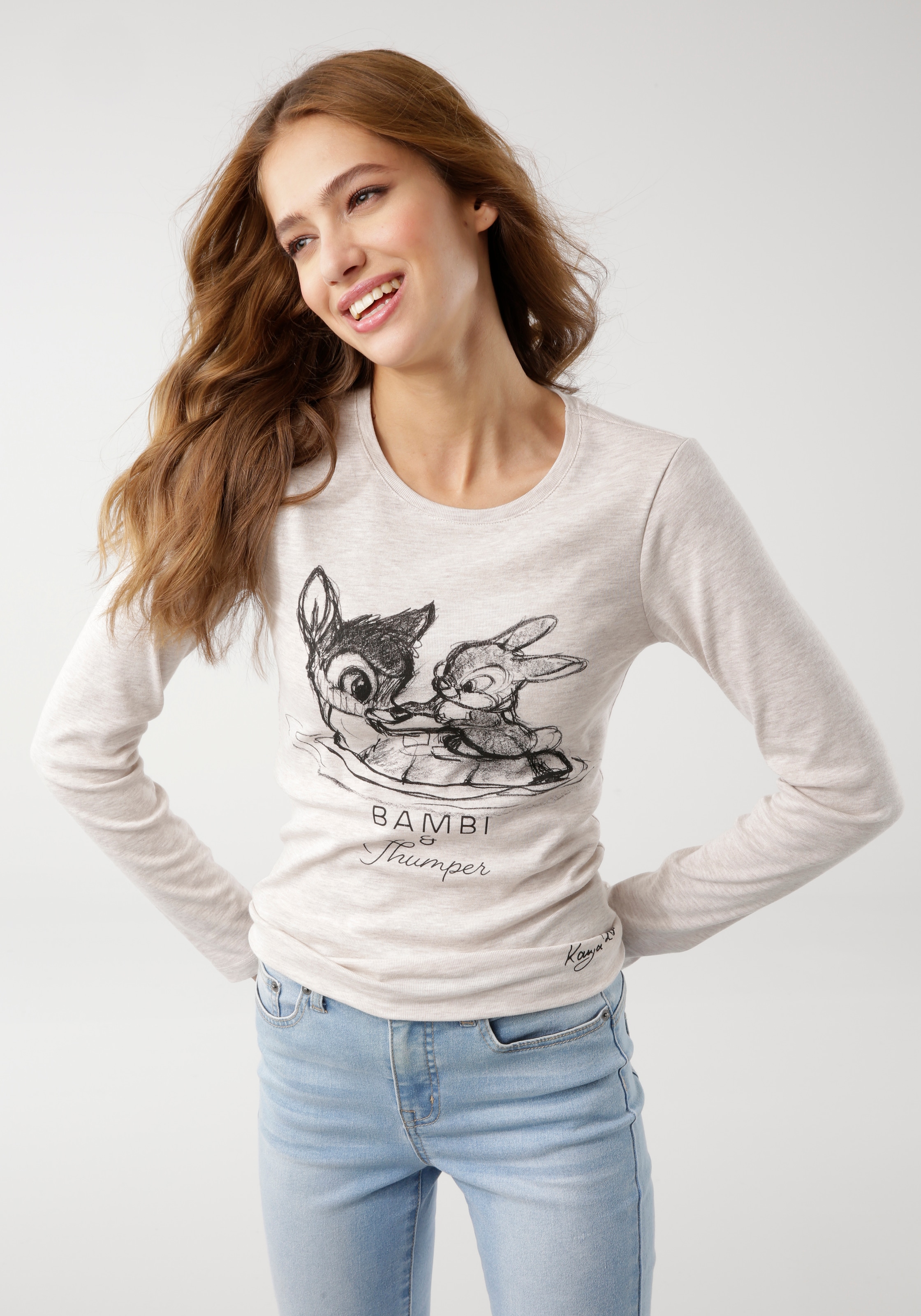 KangaROOS Langarmshirt »Bambi & Klopfer«, Langarm, sehr figurbetont, unifarben, Rundhalsausschnitt
