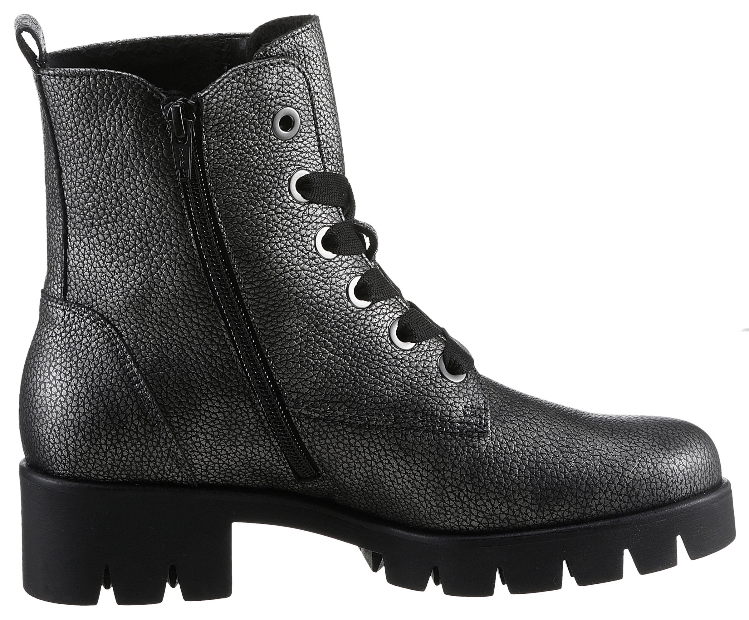 Gabor Schnürstiefelette, Blockabsatz, Plateau, Schnürboots mit Metallic-Effekt