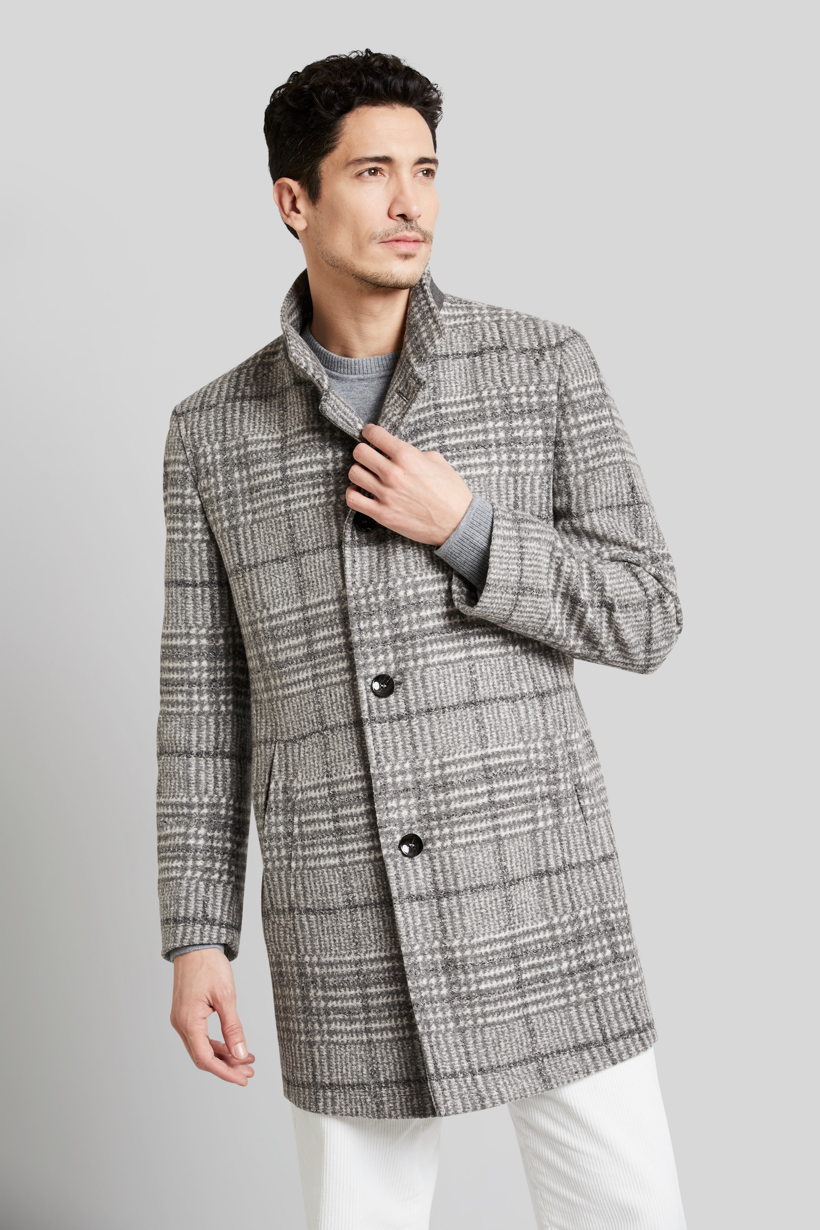 Bugatti Herren Wollmantel im Karodesign in grau, Größe 56