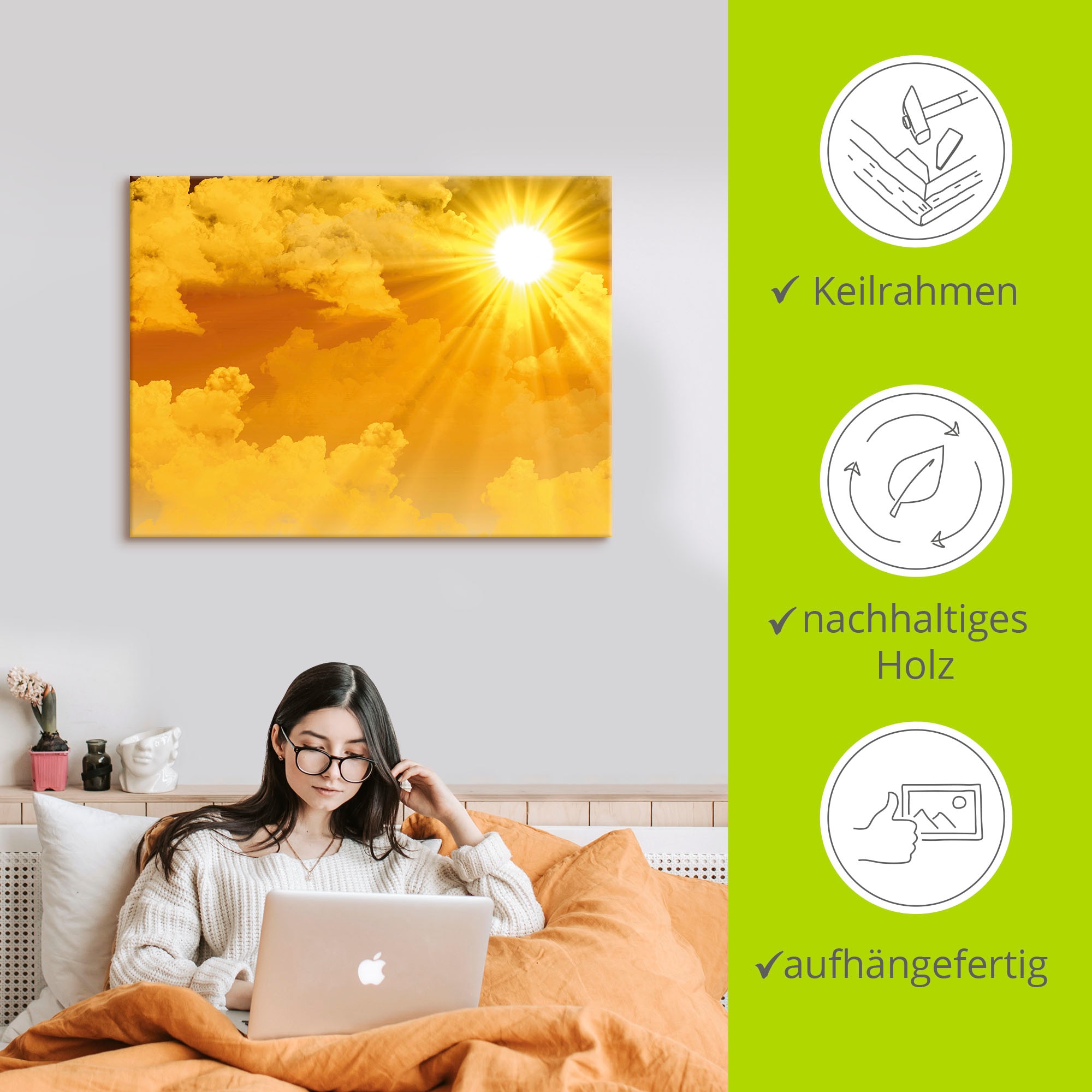 Artland Wandbild »Warme Sonnenstrahlen«, Himmel, (1 St.), als Leinwandbild, Poster, Wandaufkleber in verschied. Größen