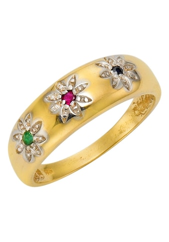 Firetti Goldring »Bicolor-Optik, Blüten mit Farbsteinen«, mit Saphir, Rubin und Smaragd kaufen