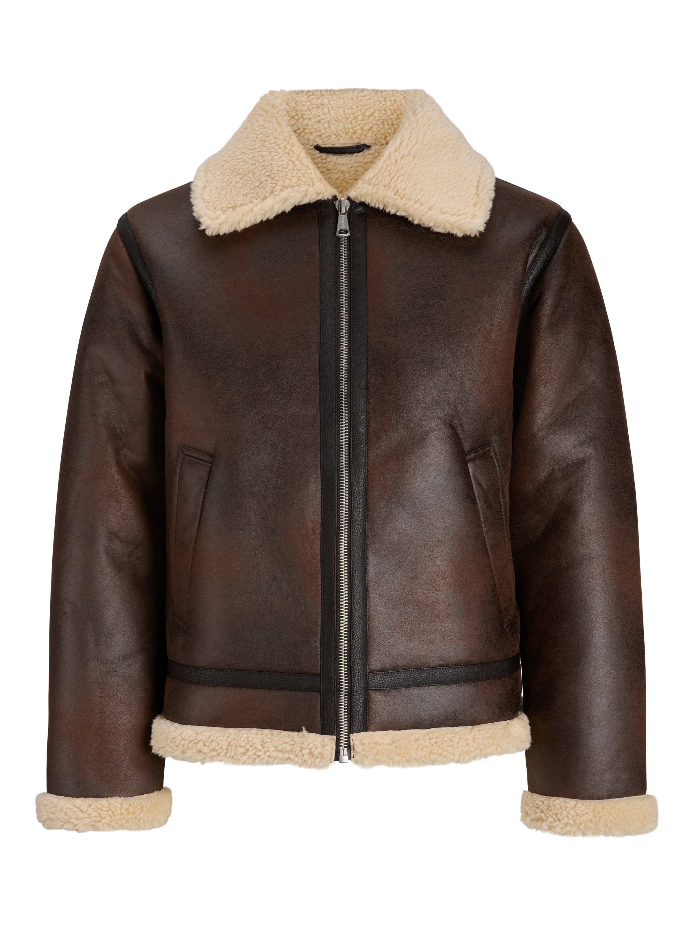 Jack & Jones Outdoorjacke »JORNORREBRO AVIATOR JACKET SN« Lederimitat, mit Teddy Besatz, im Flieger Look