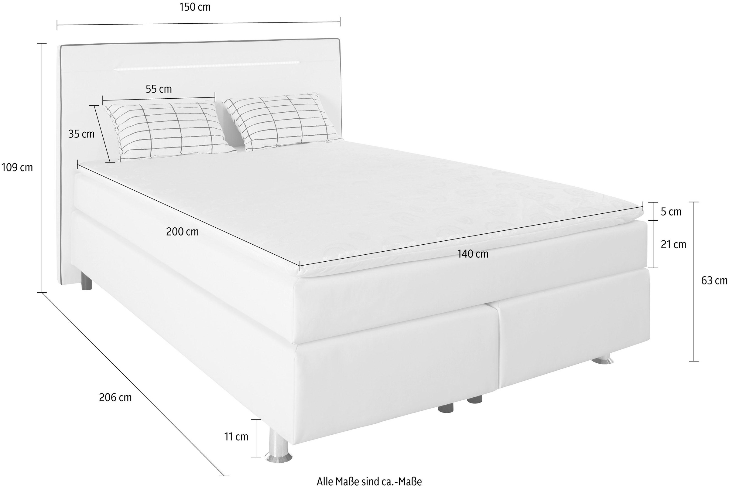COLLECTION AB Boxspringbett »London, inklusive Topper und Kissen, mit LED-Beleuchtung« Boxspringbett erhältlich in 90cmx200cm, 140cmx200cm & 180cmx200cm