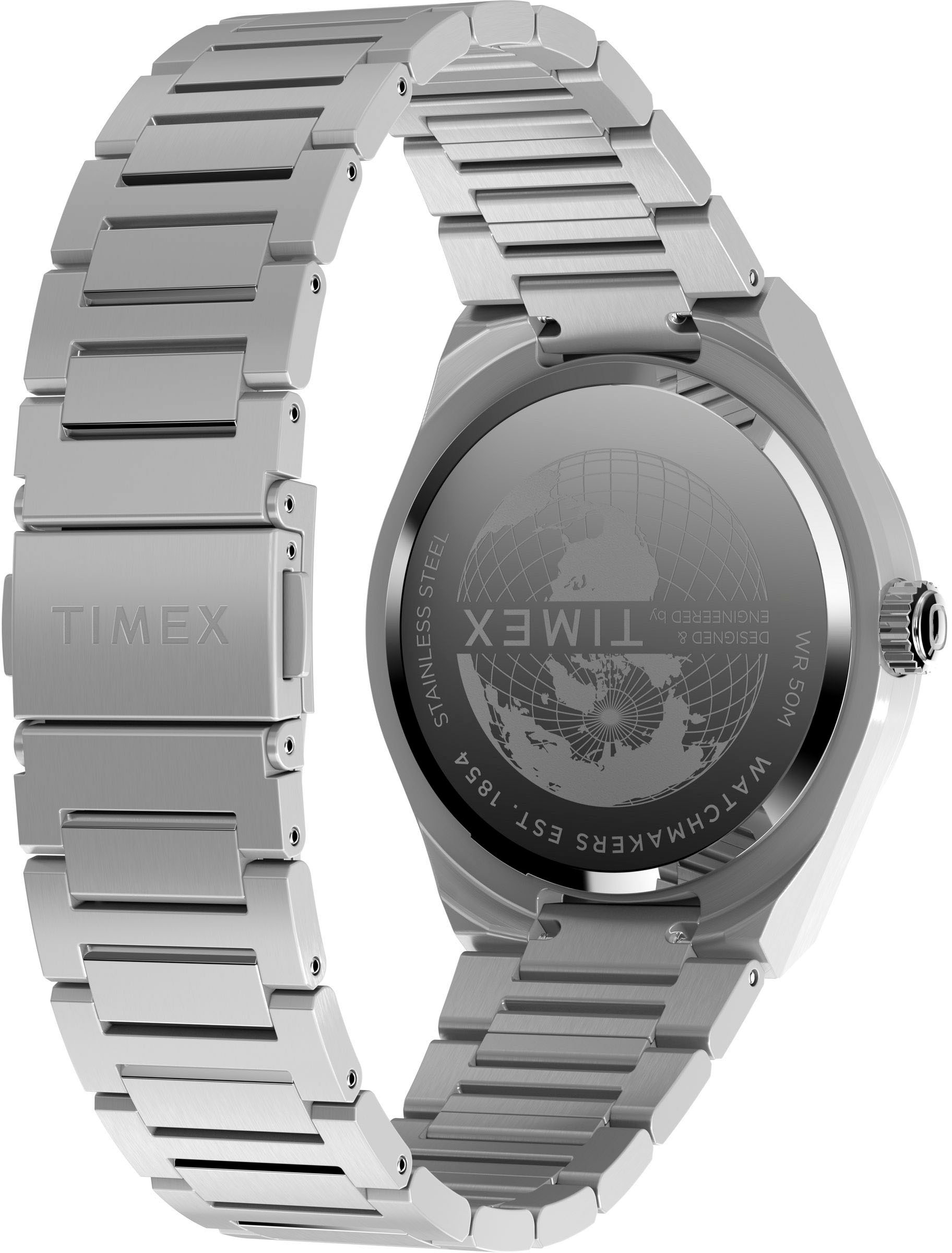 Timex Quarzuhr »CONTINENTAL GMT« Armbanduhr, Herrenuhr,Edelstahlarmband,Datum, Leuchtzeiger