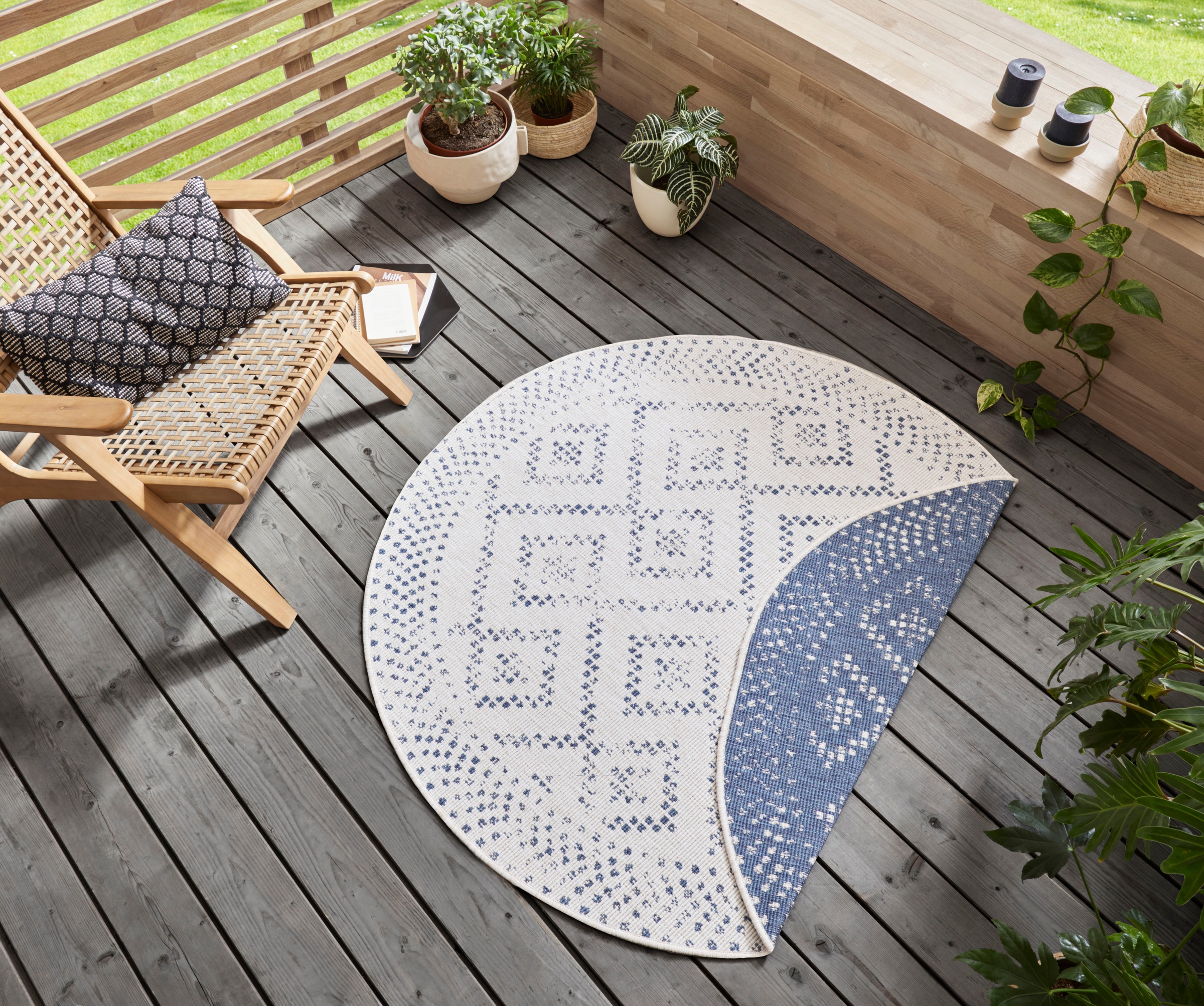 freundin Home Collection Teppich »Olympia«, rund, 5 mm Höhe, In-& Outdoor, Wendeteppich, Wetterfest, Balkon, Garten, Wohnzimmer