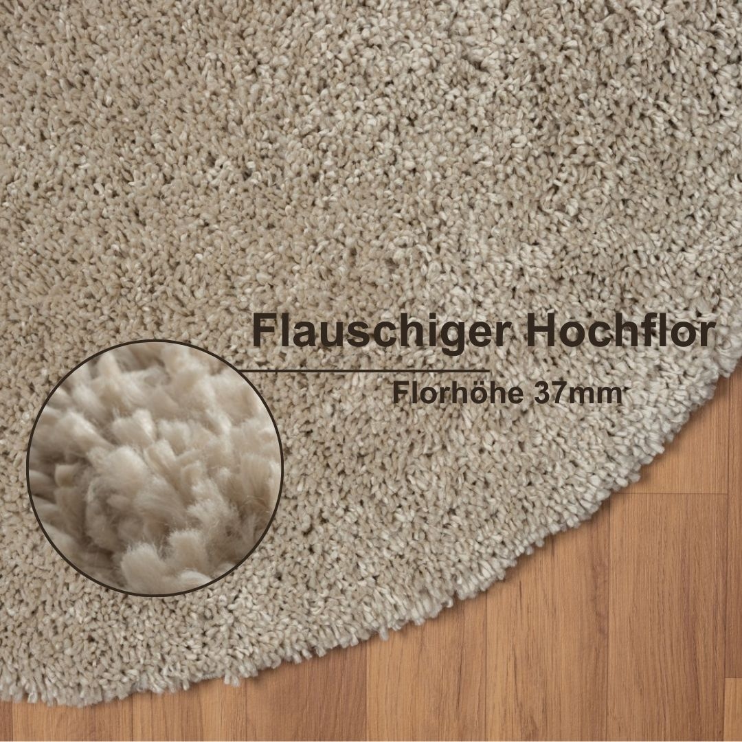 Myflair Möbel & Accessoires Hochflor-Teppich »My Shaggy«, rund, 37 mm Höhe, Shaggy, Uni Farben, leicht glänzend, Microfaser, extra flauschig