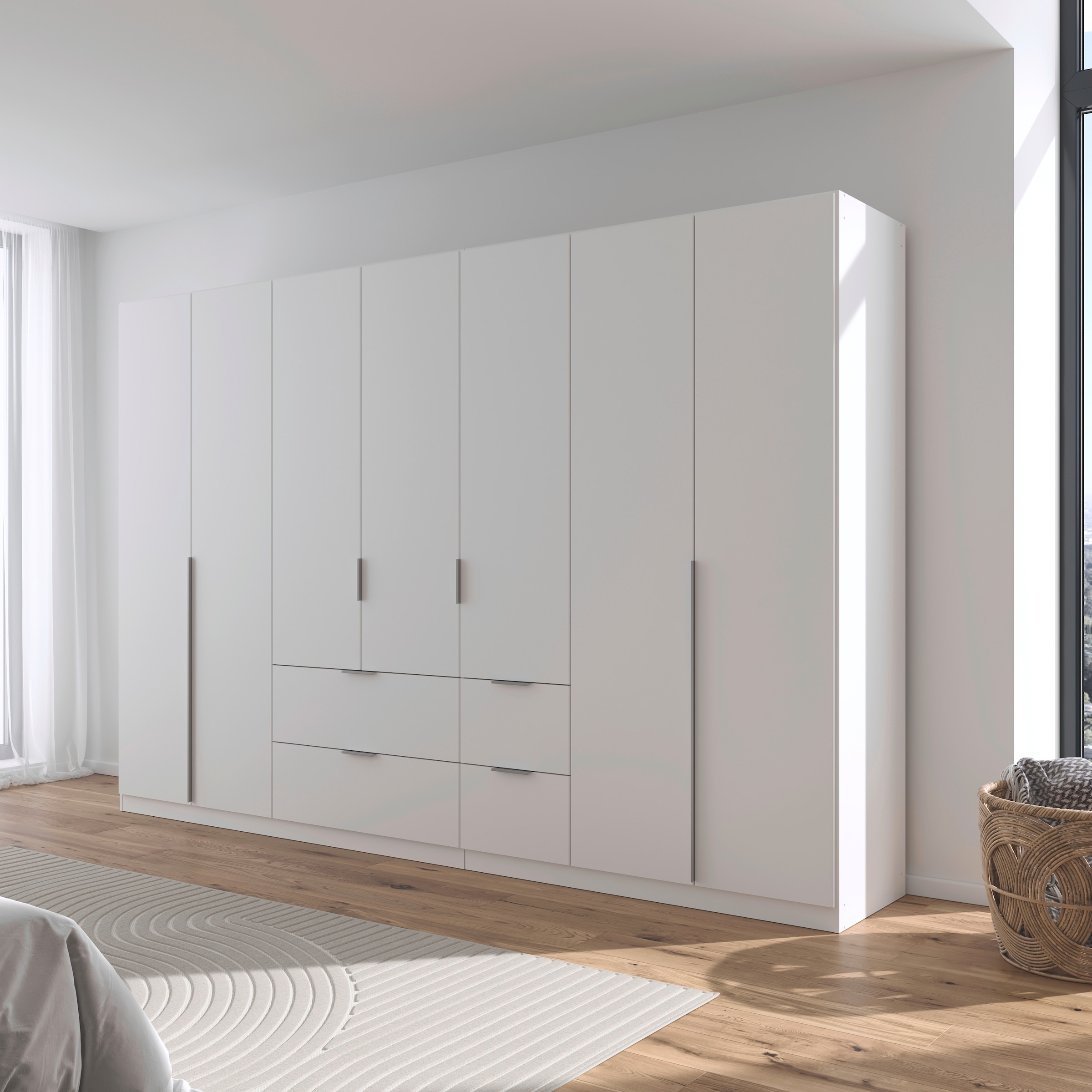 OTTO home Drehtürenschrank »Kleiderschrank Schrank Garderobe AGORDO mit Dekor- oder Hochglanzfront« in zwei Griff-Farben, Breite 315 cm,  mit Außenschubkästen, Serie in 7 Breiten und 2 Höhen MADE IN GERMANY