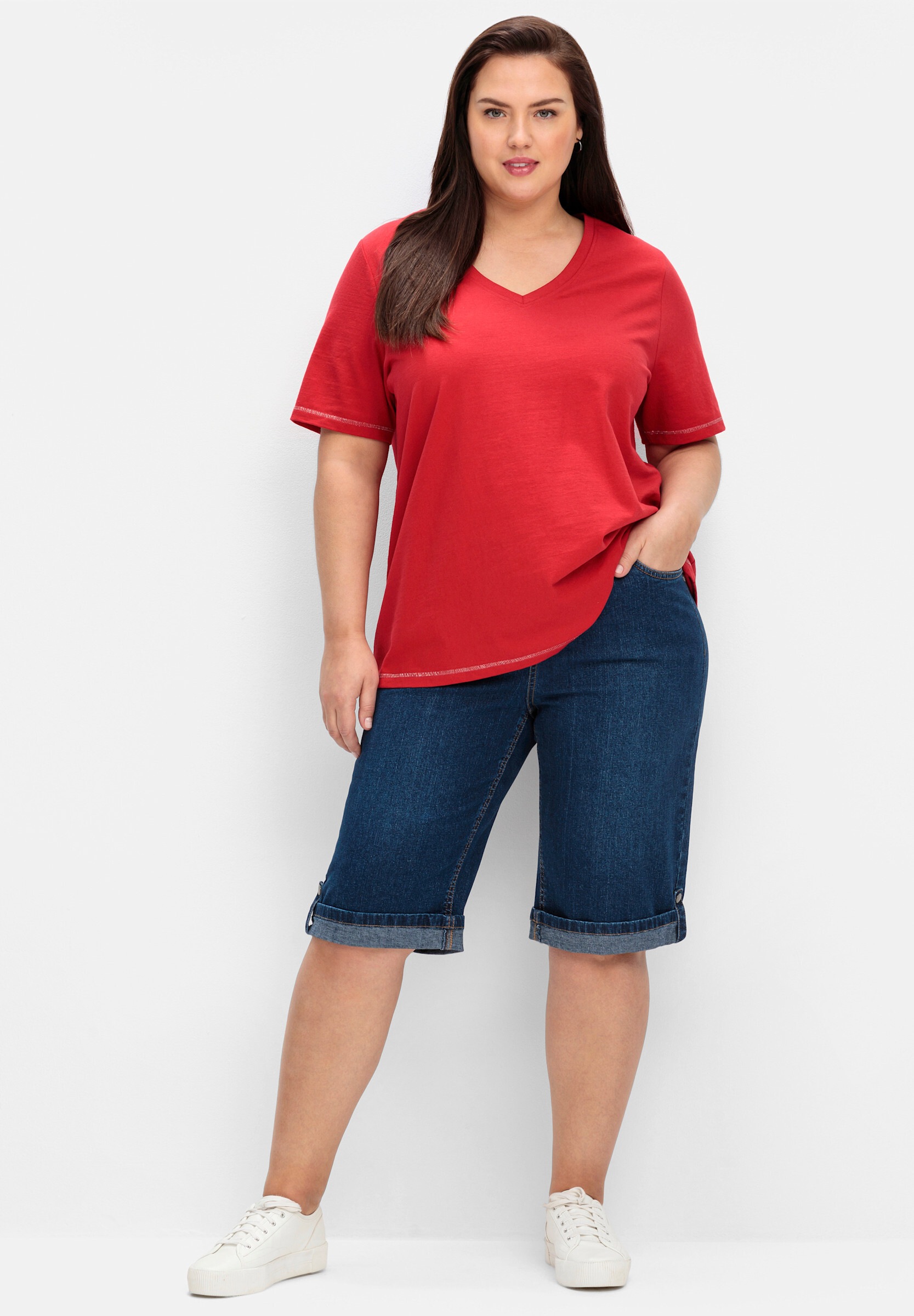 Sheego Bequeme Jeans »Jeansbermudas Jeansbermudas mit fixiertem Aufschlag« mit fixierbarem Aufschlag