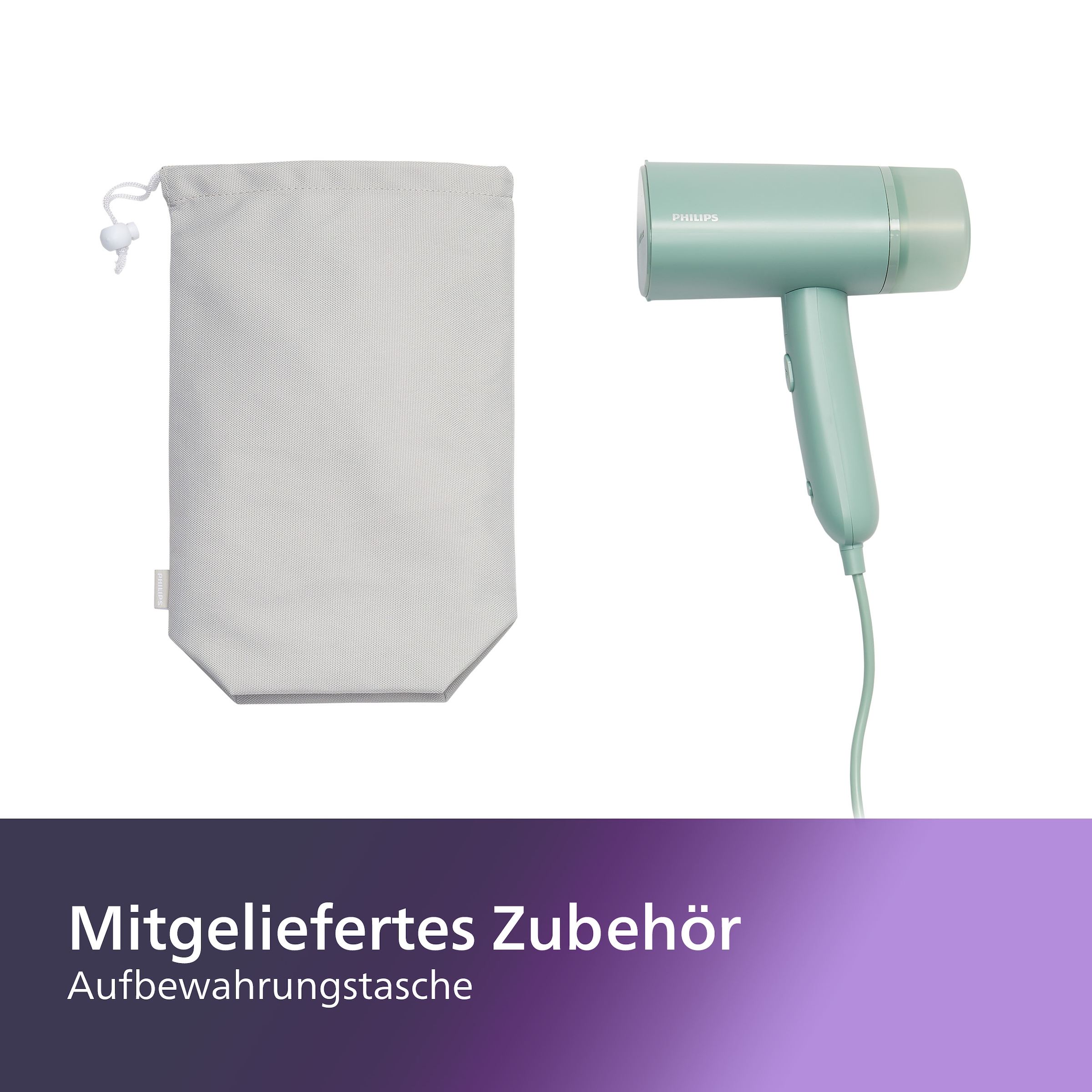 Philips Dampfbürste »STH3010, 100 ml abnehmbarer Wassertank«, 1000 W, kompakter und einklappbarer Steamer, Aufbewahrungstasche inkl.