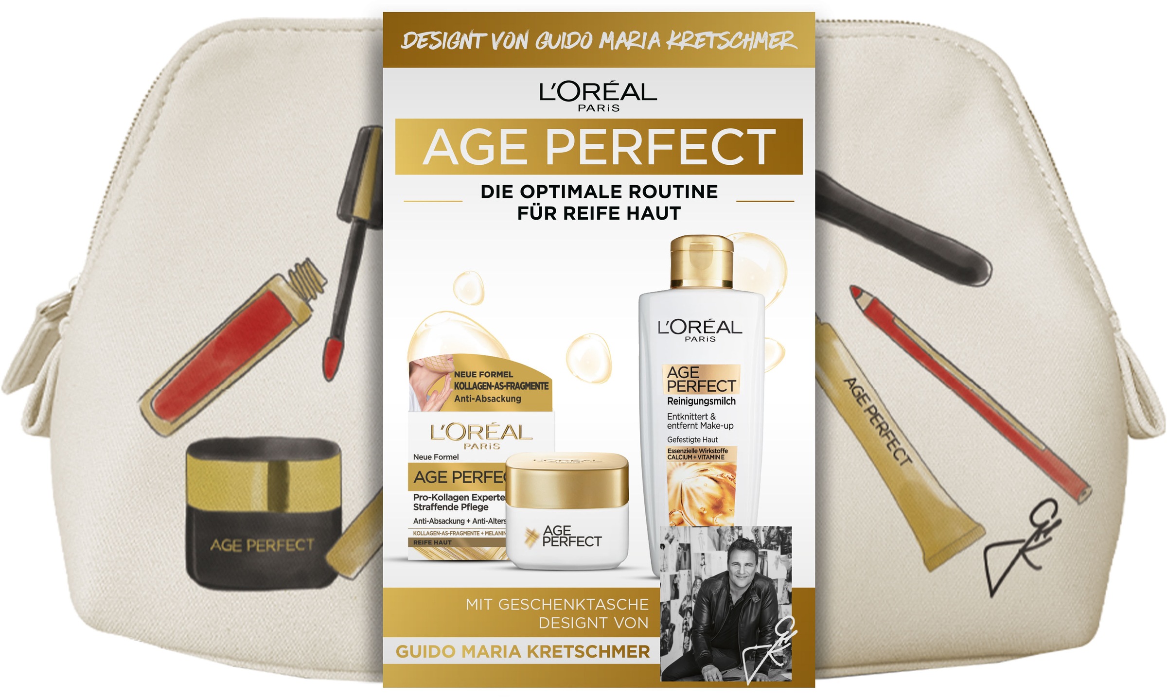 L'ORÉAL PARIS Gesichtspflege-Set »Age Perfect Design Bag«, (3 tlg.)