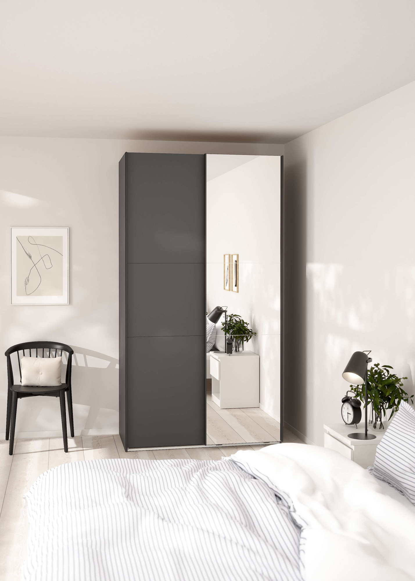 Home affaire Schwebetürenschrank »Como, Kleiderschrank, Schlafzimmerschrank« 1 Schwebetür, 1 Spiegelschiebetür, Kleiderstange, Einlegeboden